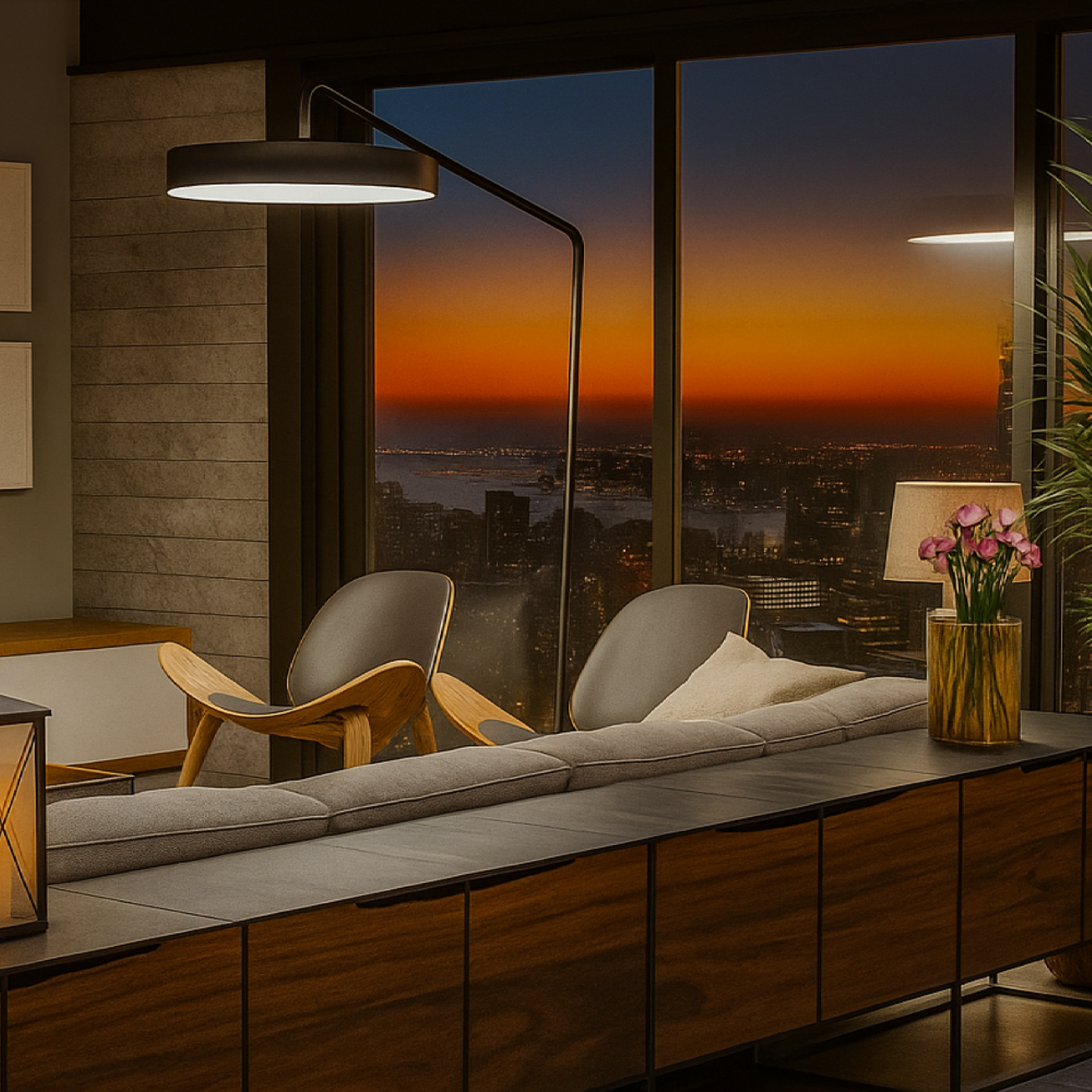 Rendu 3D salon moderne – ambiance et décoration intérieure