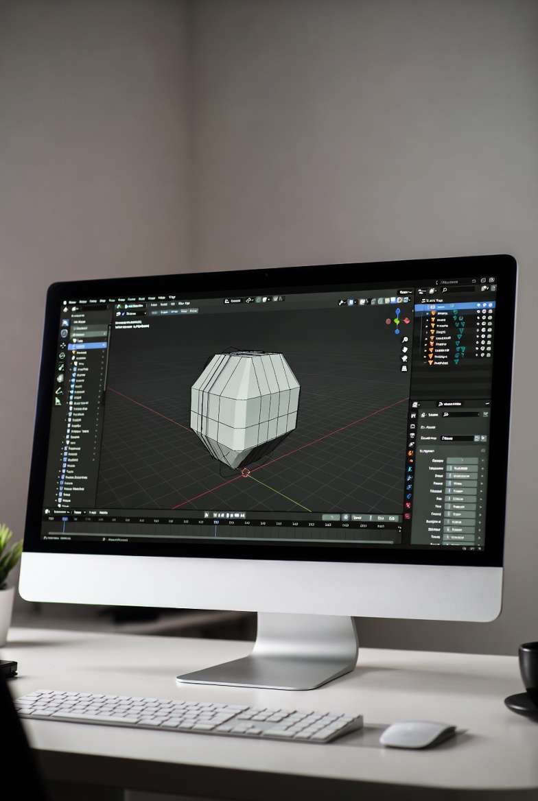 Écran logiciel modélisation 3D affichant forme géométrique en wireframe pour projets design produit ou immobilier à Bordeaux, Mérignac et métropole – Well Done Design