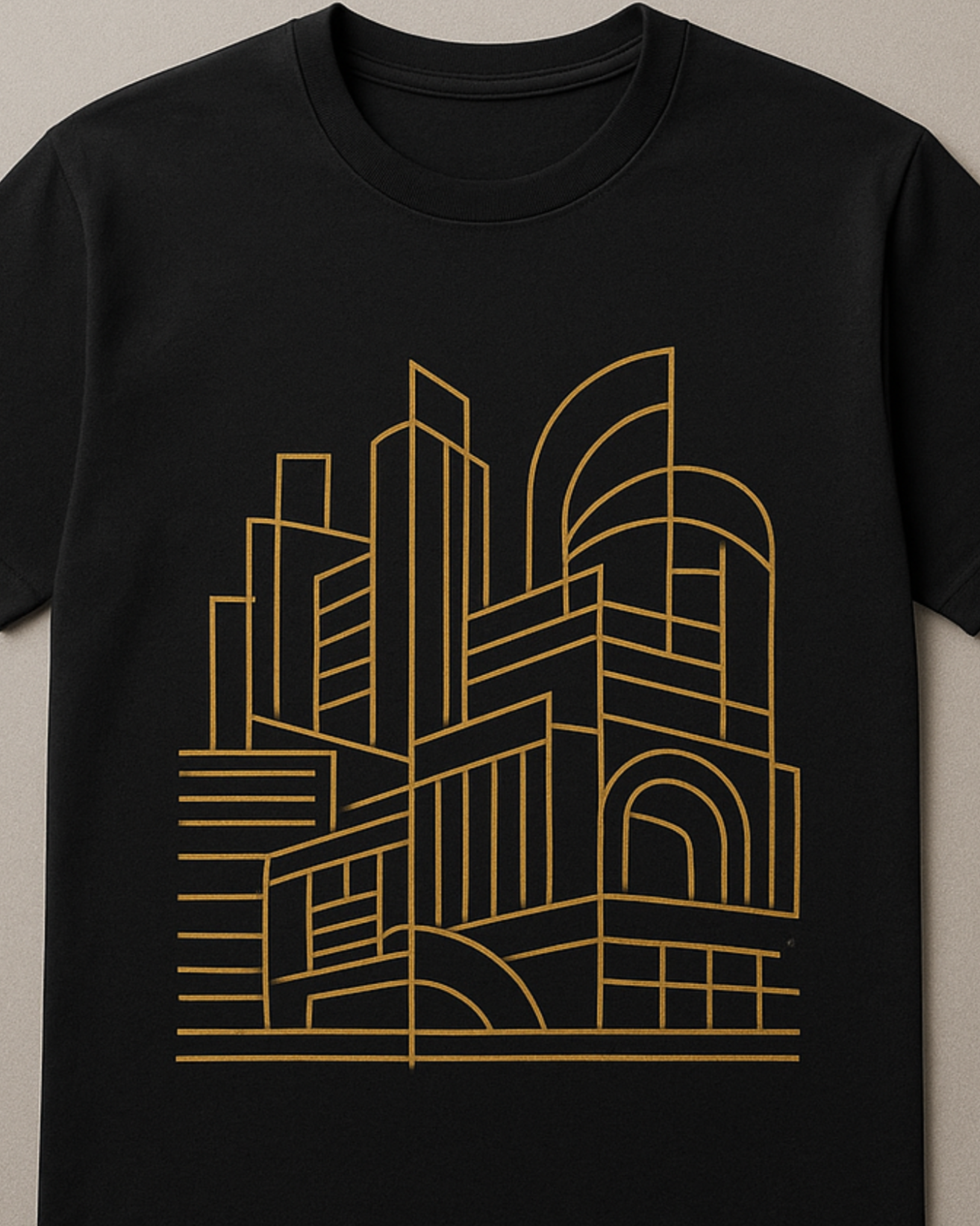 Mockup t-shirt noir – illustration dorée architecture