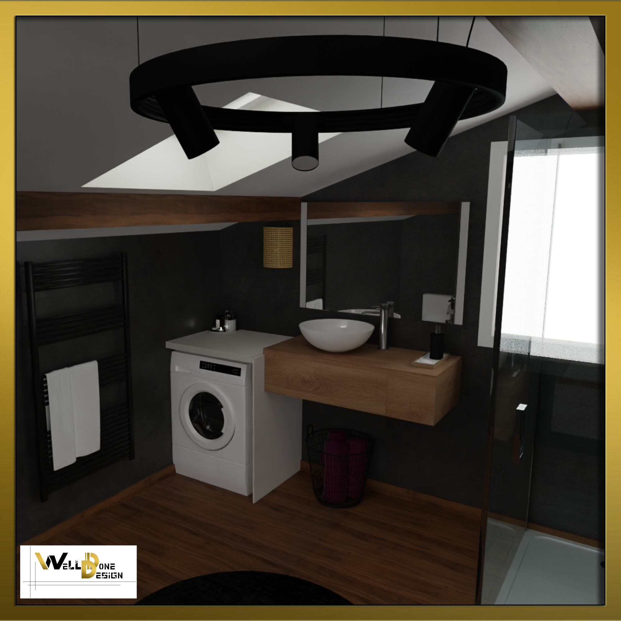 Rénovation réelle salle de bain studio à Lormont (Bordeaux) : béton ciré anthracite et douche par WellDoneDesign