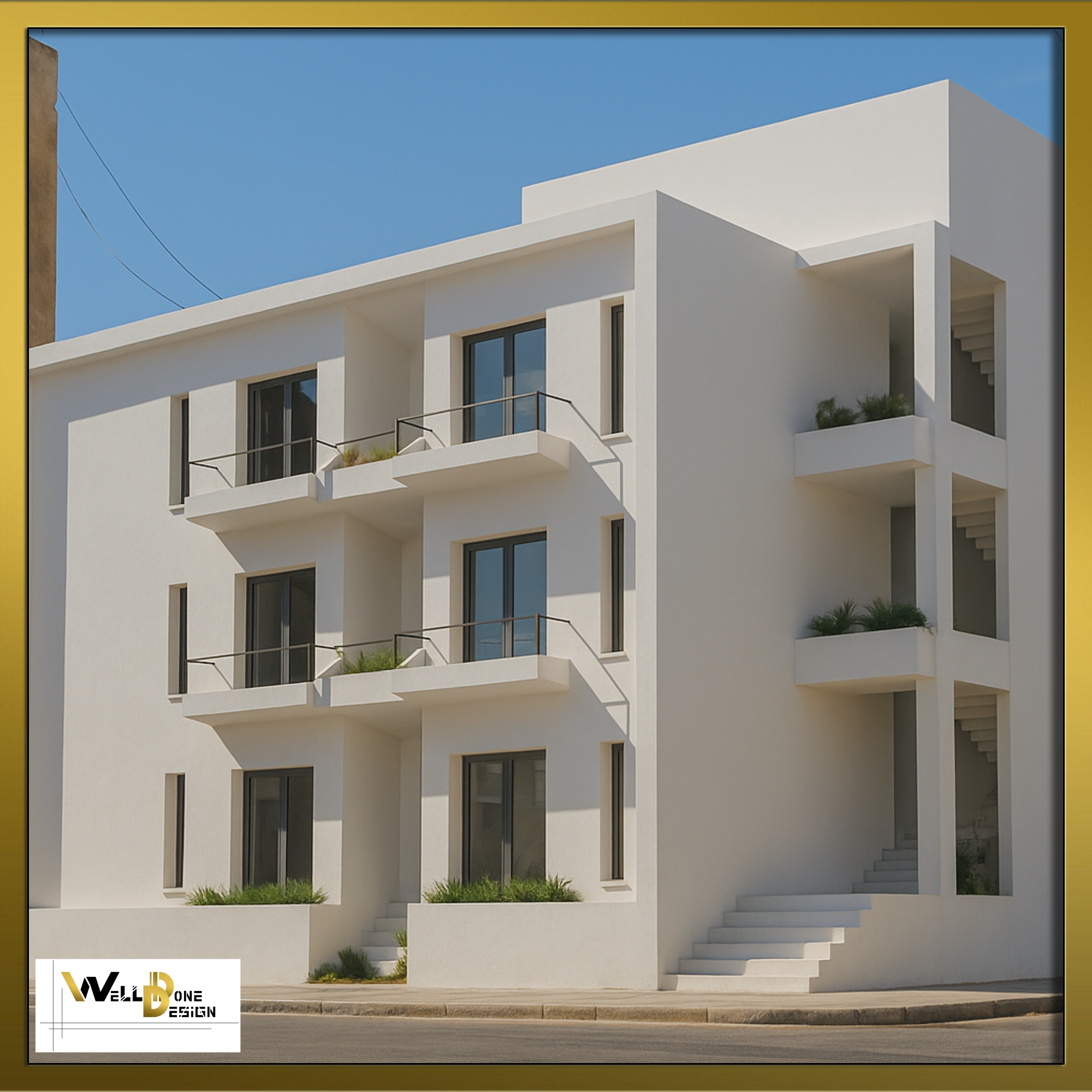 Concept 3D d'immeuble contemporain blanc et bois avec toits végétalisés – projet urbain à Bordeaux et alentours par WellDoneDesign