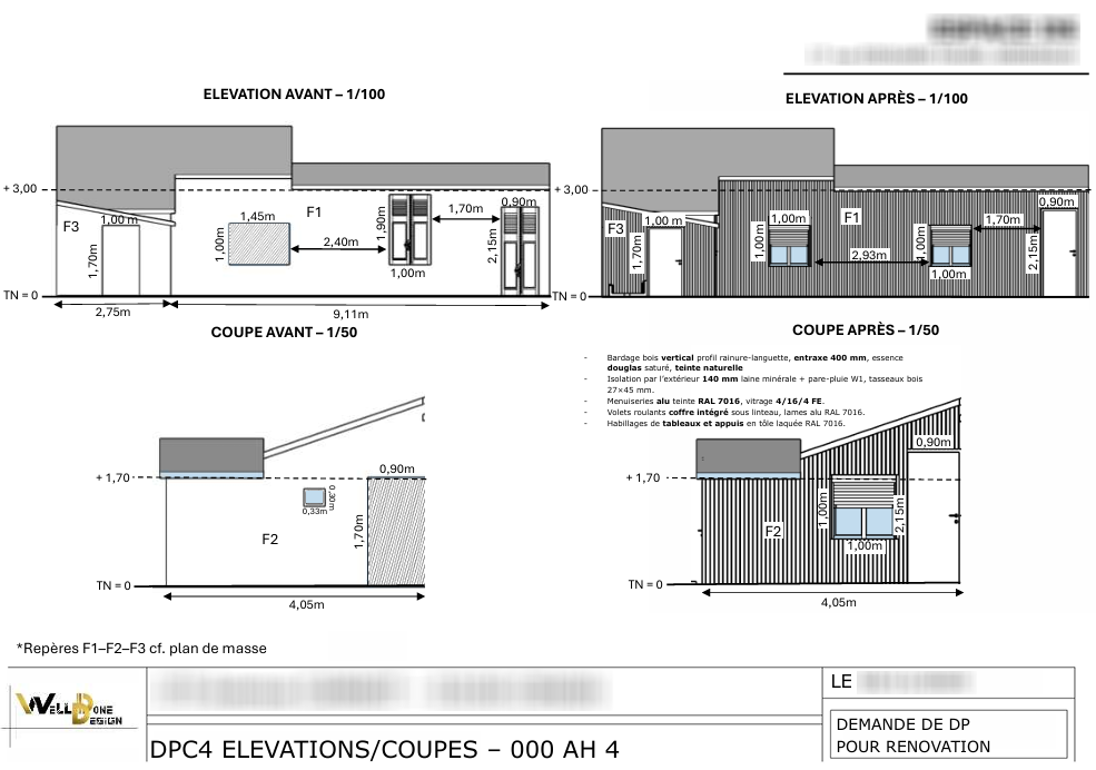 Dessin technique rénovation – élévations, coupes et détails - Cenon