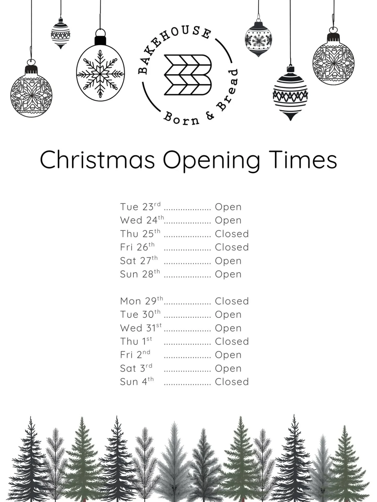 📣 Our opening times over the festive period 🌲 ❄️ 

🍔 Burger night's last night this year is Friday 19th 🍔