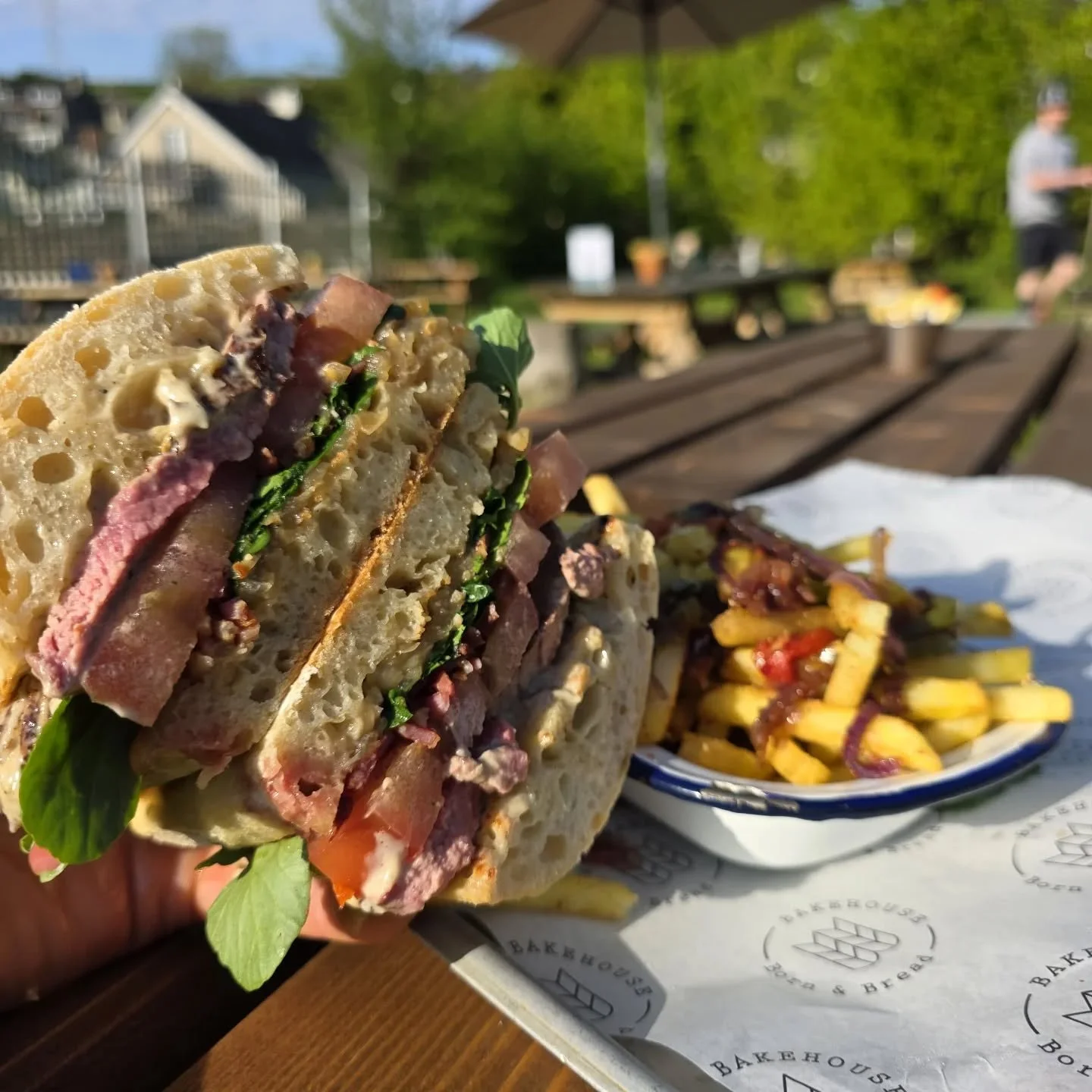 Peppered steak ciabatta on today&rsquo;s specials 👇

5oz rump steak, caramelised onion, beef tomato, watercress, pepper mayo, crispy bacon bits&hellip;
served up with salt &amp; pepper fries on the side.

On the board today
