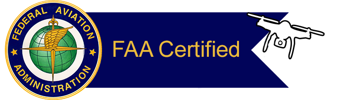 FAA Certified badge with a drone illustration and FAA logo