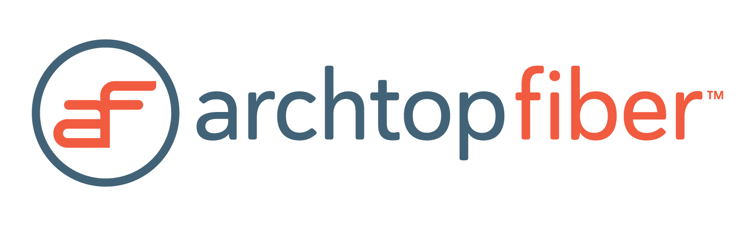 Archtopfiber logo with a stylized letter 'a' inside a circle and blue and red text