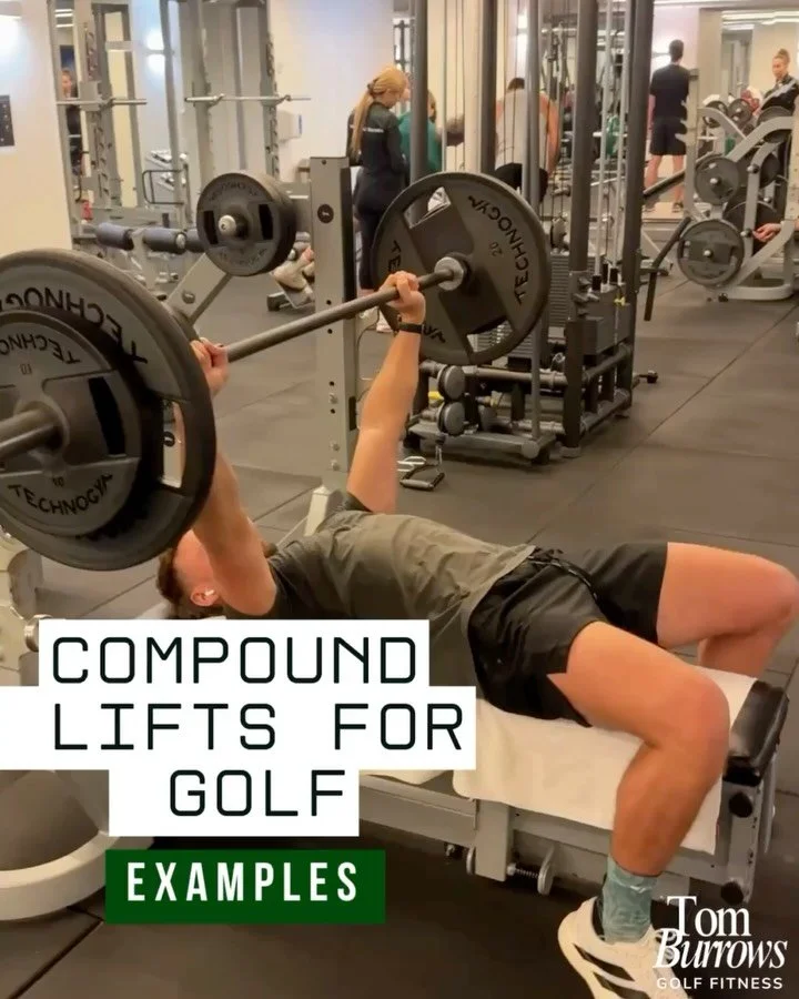 Compound lifts are some of the most effective exercises you can do.

They train multiple joints and muscle groups at once, build real-world strength, and help you develop the force and stability needed for an athletic golf swing.

Aim for sets of 5 r