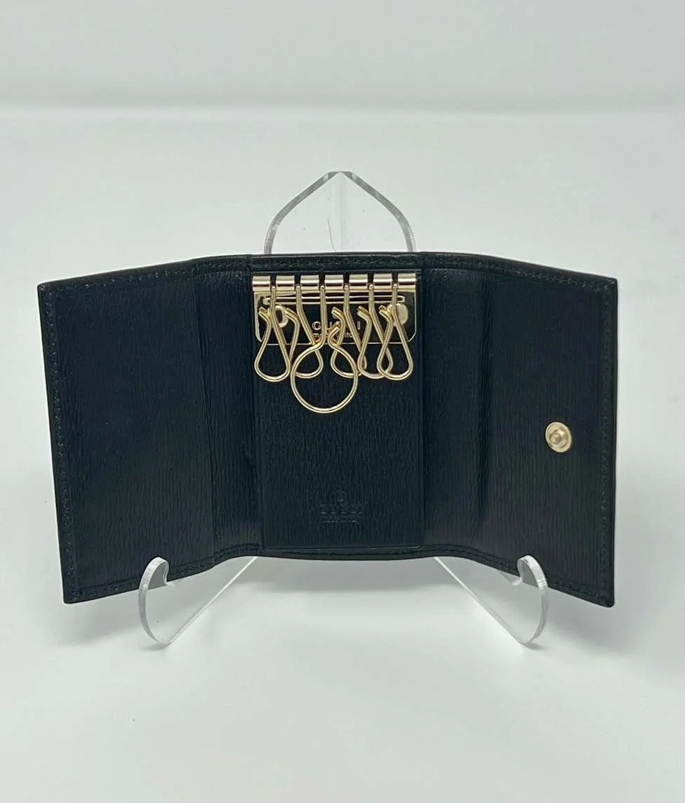 Gucci Vintage Black Leather Key Holder