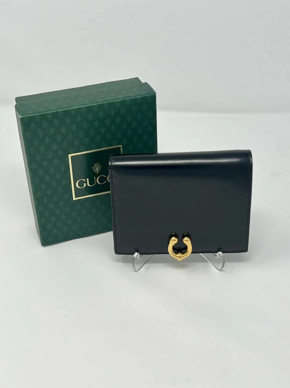 Gucci Vintage Black Leather Wallet with Horsebit Closure