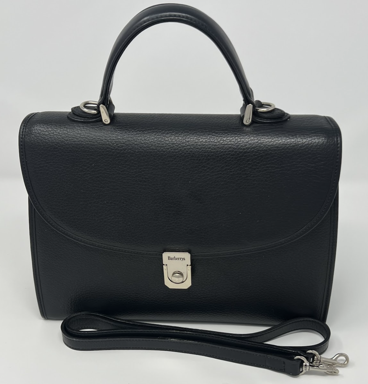 Burberrys Vintage Black Leather Top Handle Bag