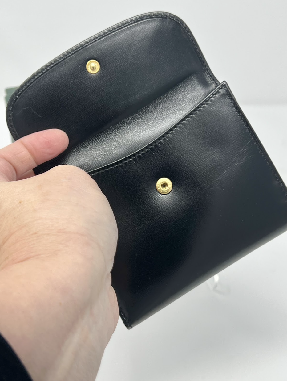 Gucci Vintage Black Leather Wallet with Horsebit Closure.png