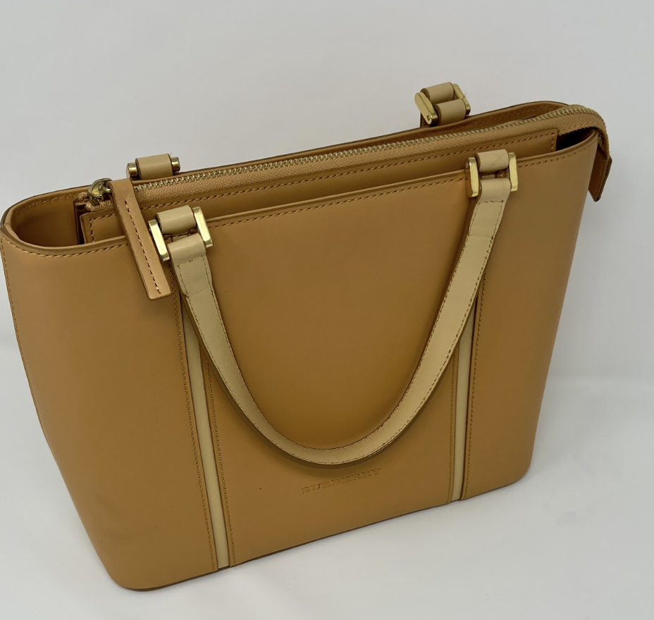 Burberry Tan Leather Tote With Nova Check Lining
