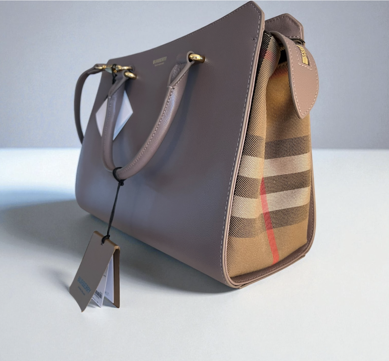 Burberry London Grainy Leather Top-Handle Clutch Bag - Taupe