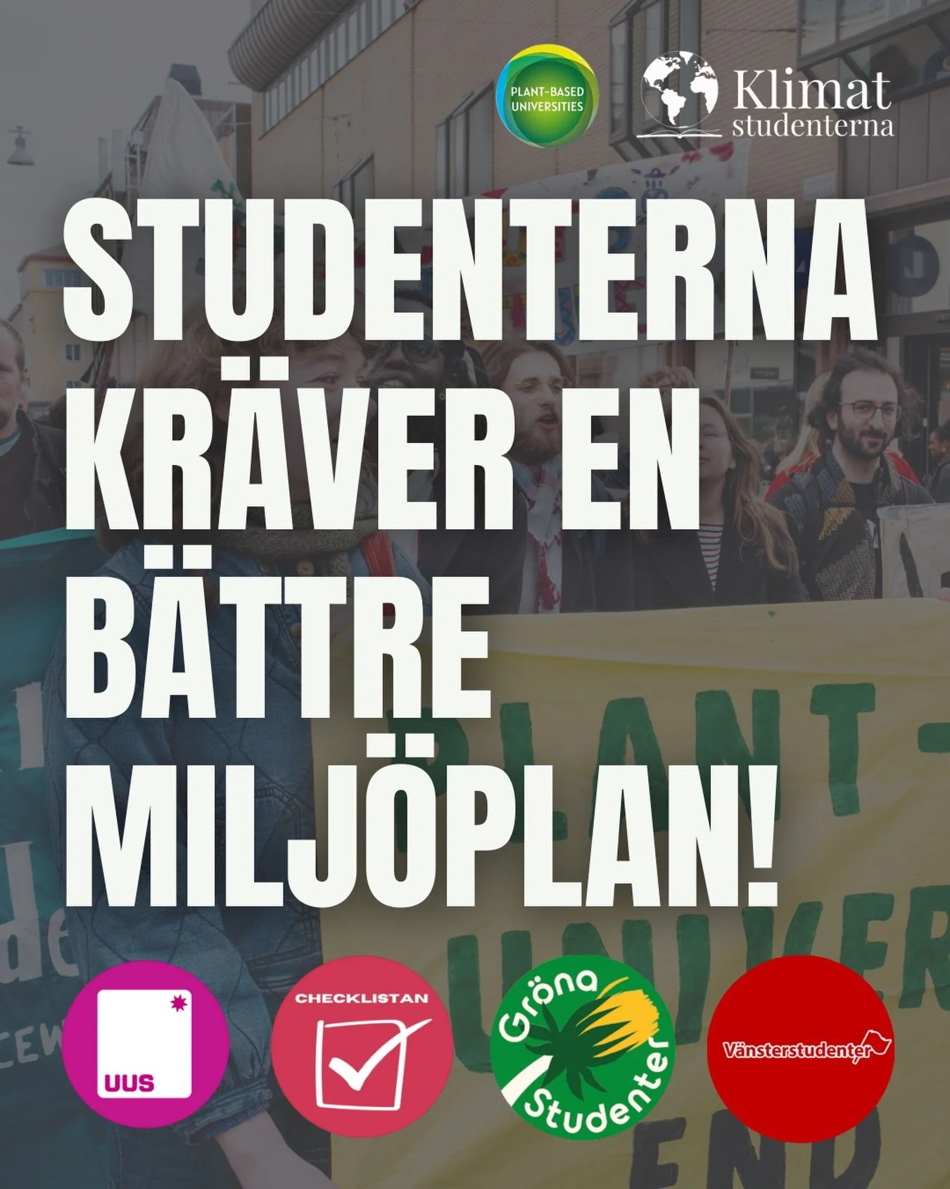 Studenterna kr&auml;ver en b&auml;ttre milj&ouml;plan f&ouml;r Uppsala universitet🙌

4 k&aring;rpartier och &ouml;ver 400 studenter har skrivit p&aring; v&aring;r namninsamling om en starkare och mer effektiv milj&ouml;plan p&aring; Uppsala universi