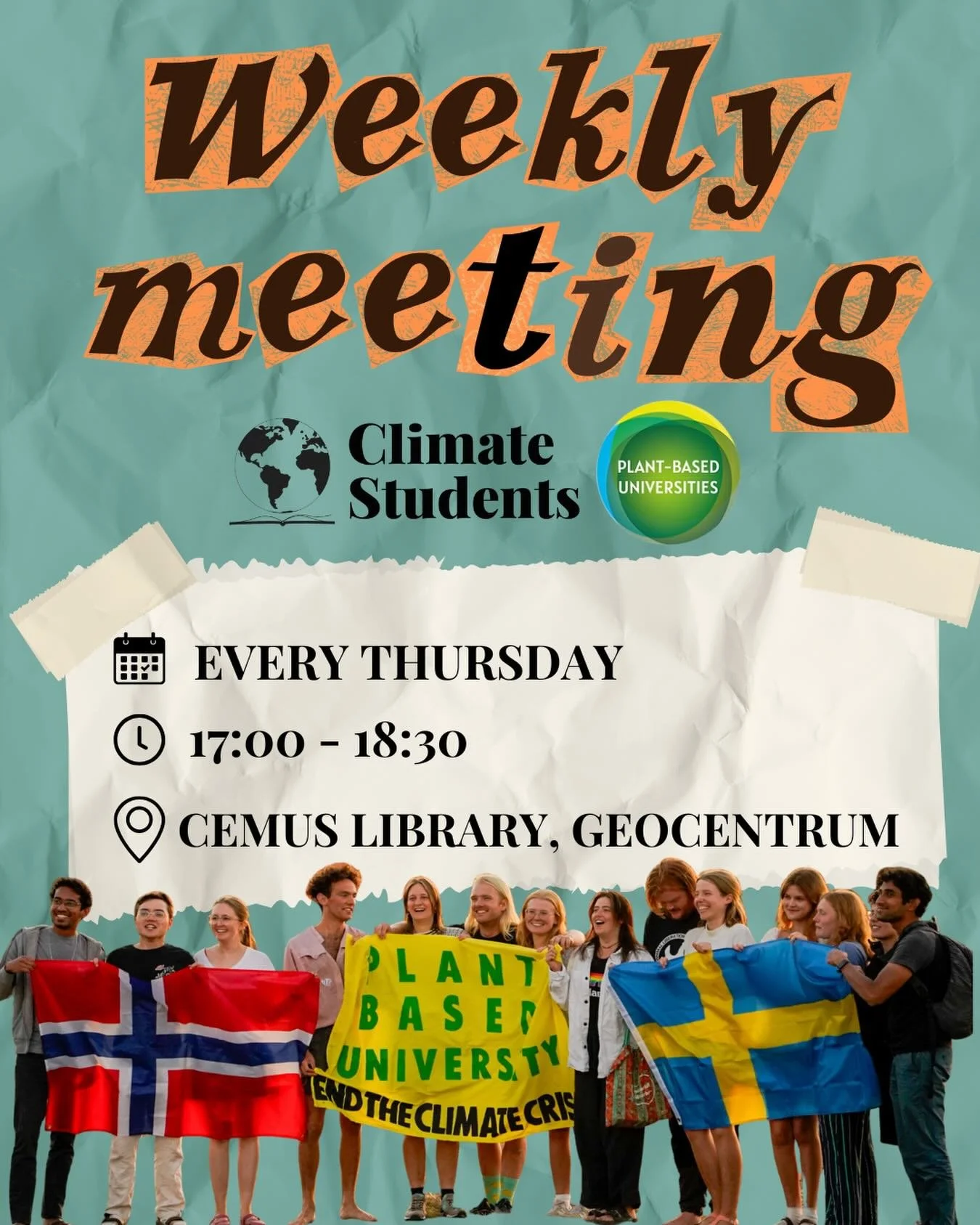 🌱 Weekly Meeting Update! 🌱

From now on we meet every Thursday, 17:00 - 18:30 @ CEMUS Library 📍

See you Thursday ! 🙌💚