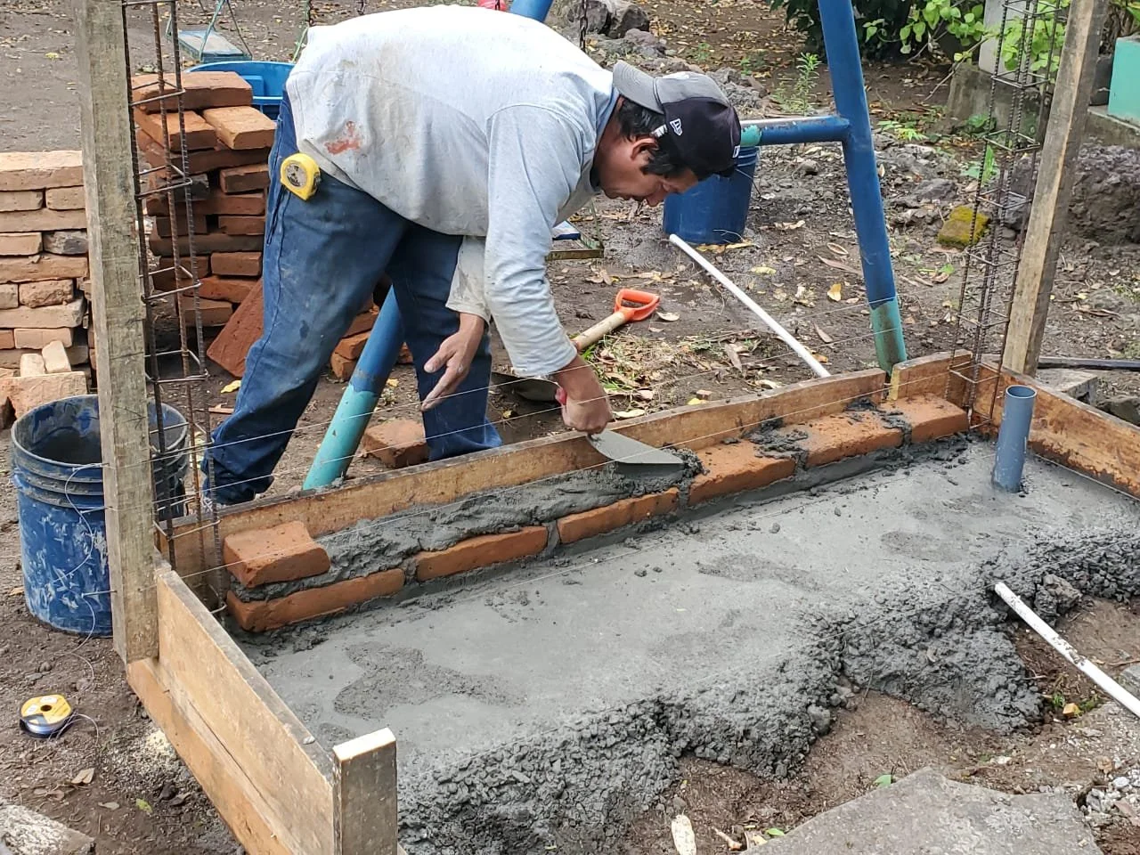  Framework for the new handwashing station gets underway. 