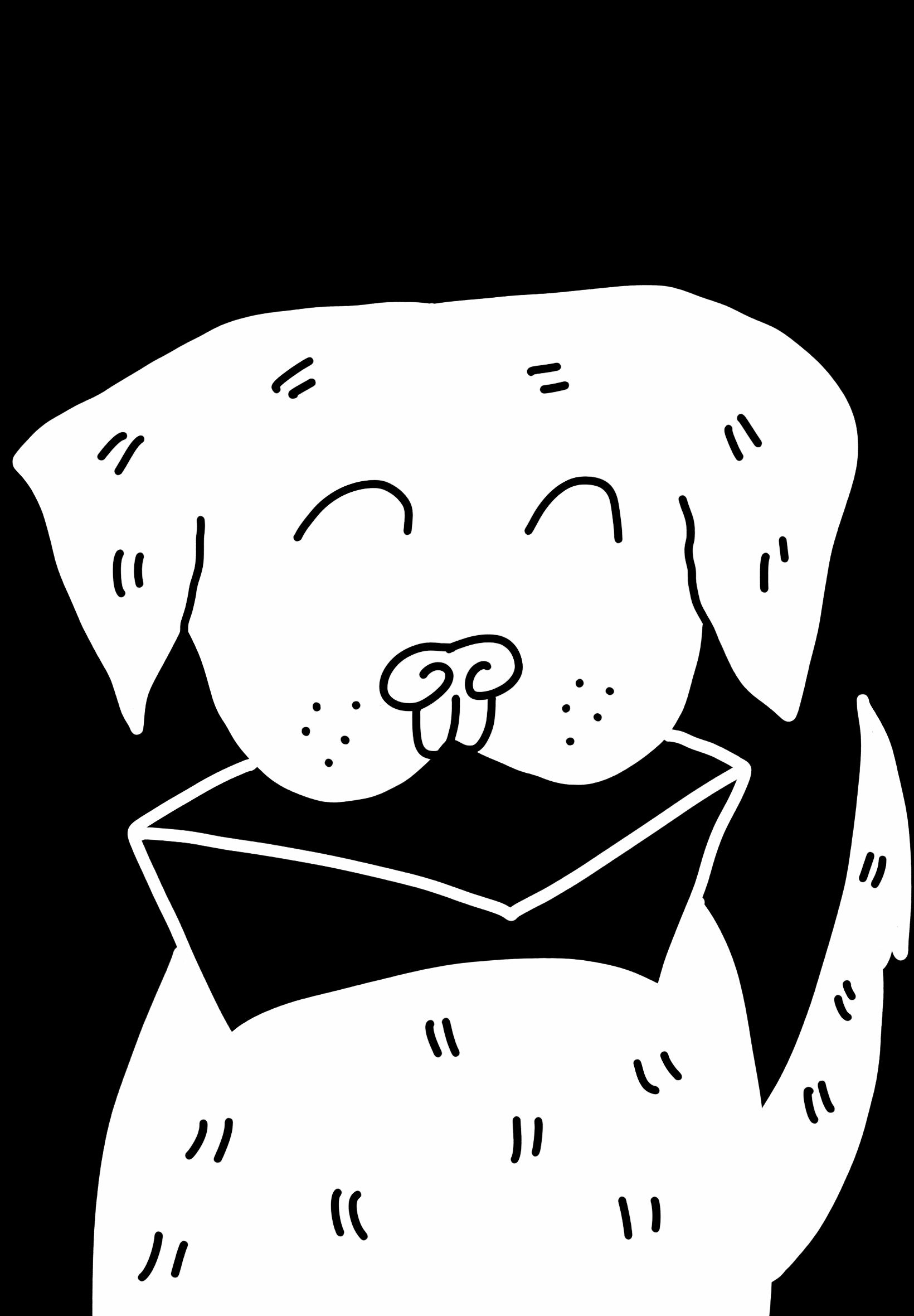 Illustrated lab smiles and holds an envelope in its mouth