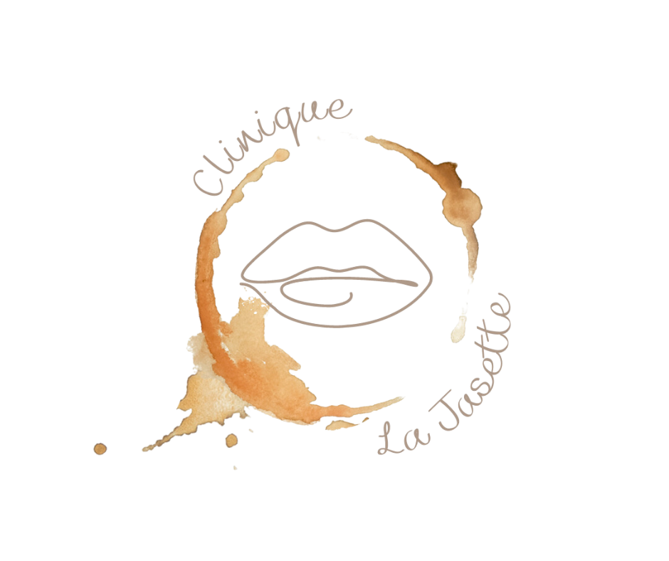 Logo de la Clinique La Jasette représentant un cercle évoquant une trace de tasse de café, au centre duquel se trouve une illustration de bouche. Ce visuel symbolise une ambiance chaleureuse et décontractée, propice aux échanges.