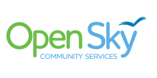 Open Sky Community Services logo with green and blue text
