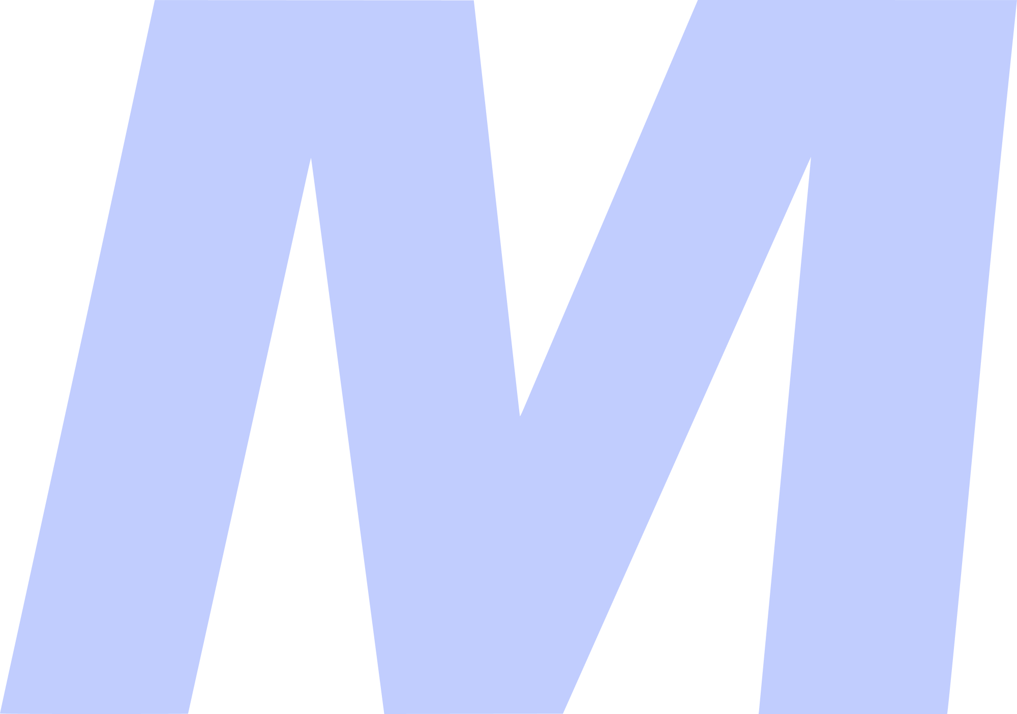Large stylized letter 'M' in the color lilac.