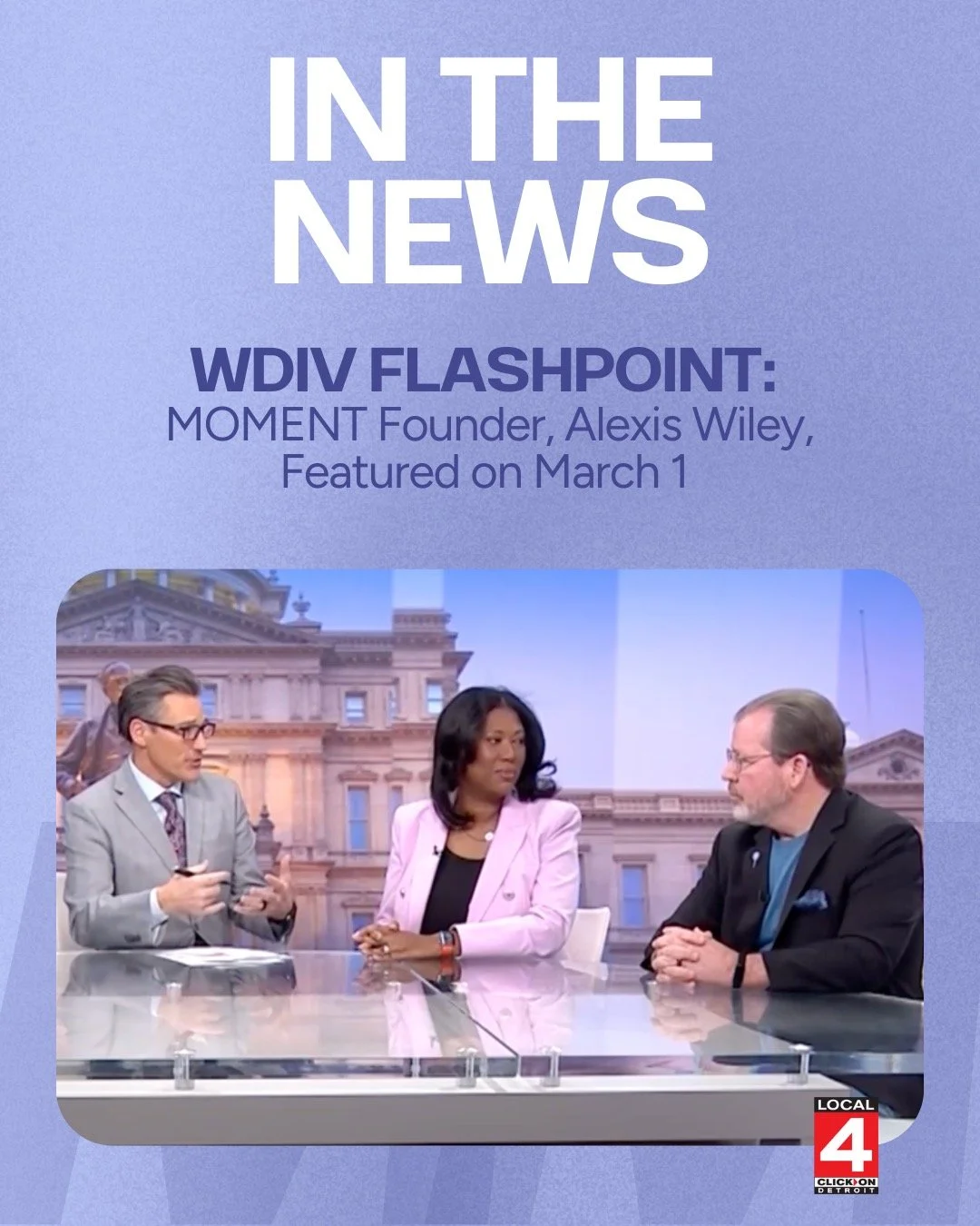 MOMENT founder Alexis Wiley shares her thoughts on Gov. Whitmer&rsquo;s State of the State address on the recent episode of WDIV&rsquo;s Flashpoint. Watch at the link in our bio. 🔗 #OwnYourMoment