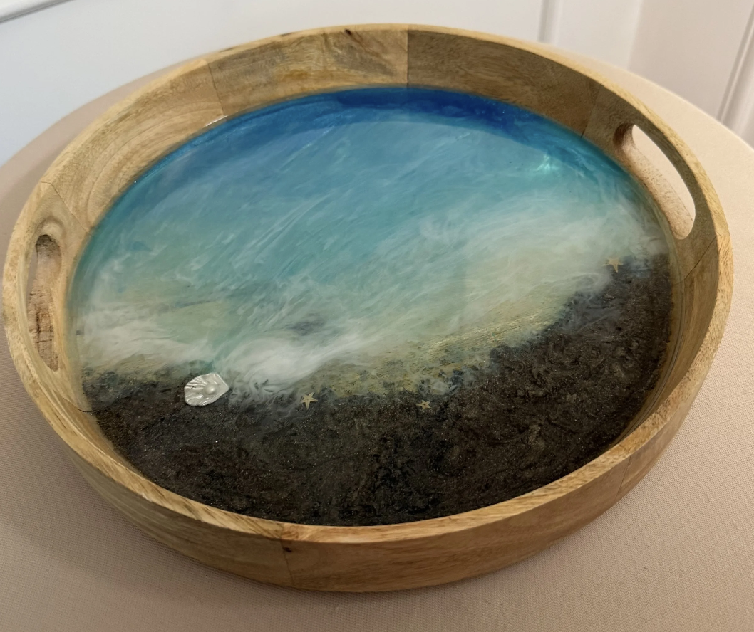 Seascape Ocean Pearl Resin Serving Tray