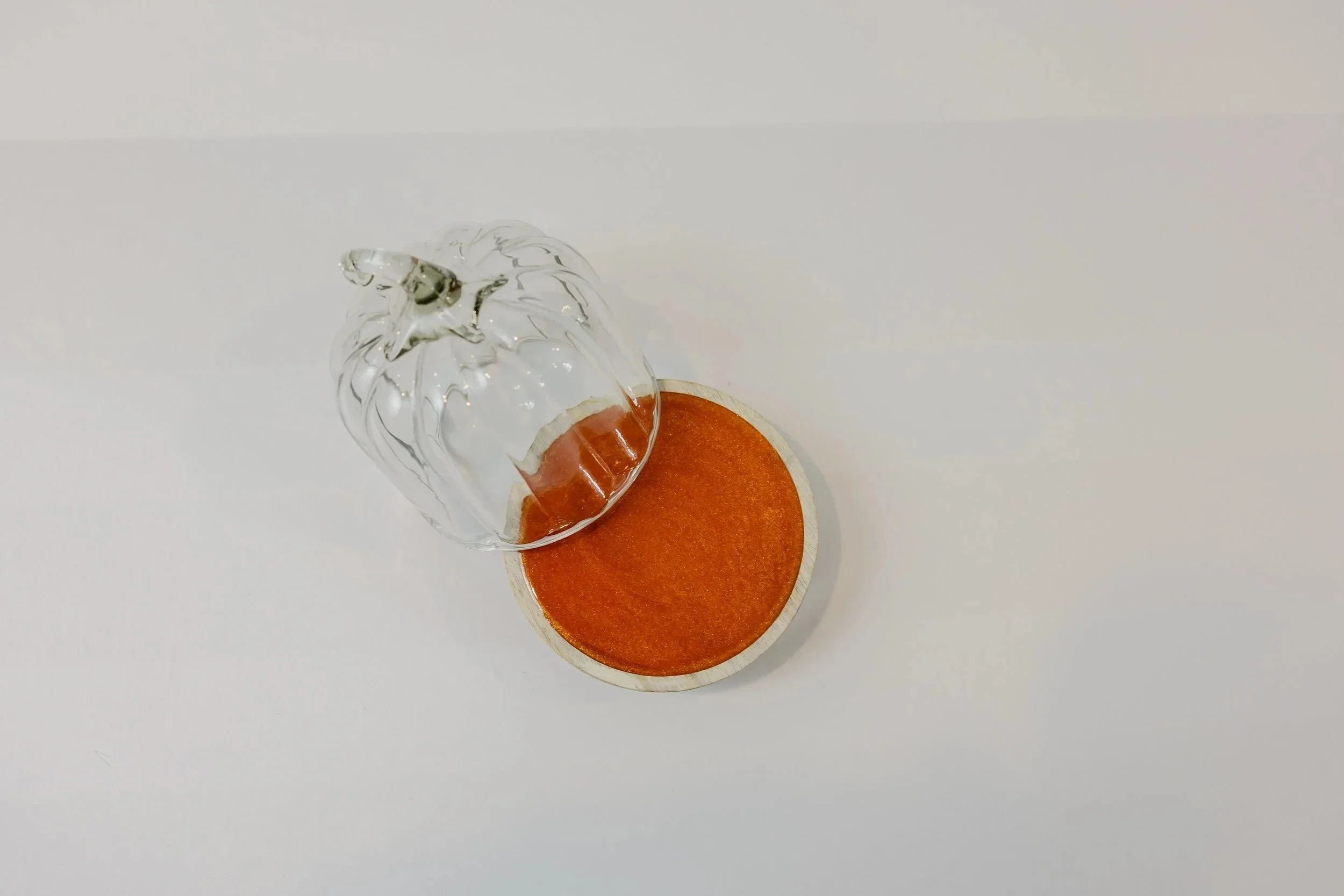 Glass Mini Pumpkin Display Dome with Wooden Base