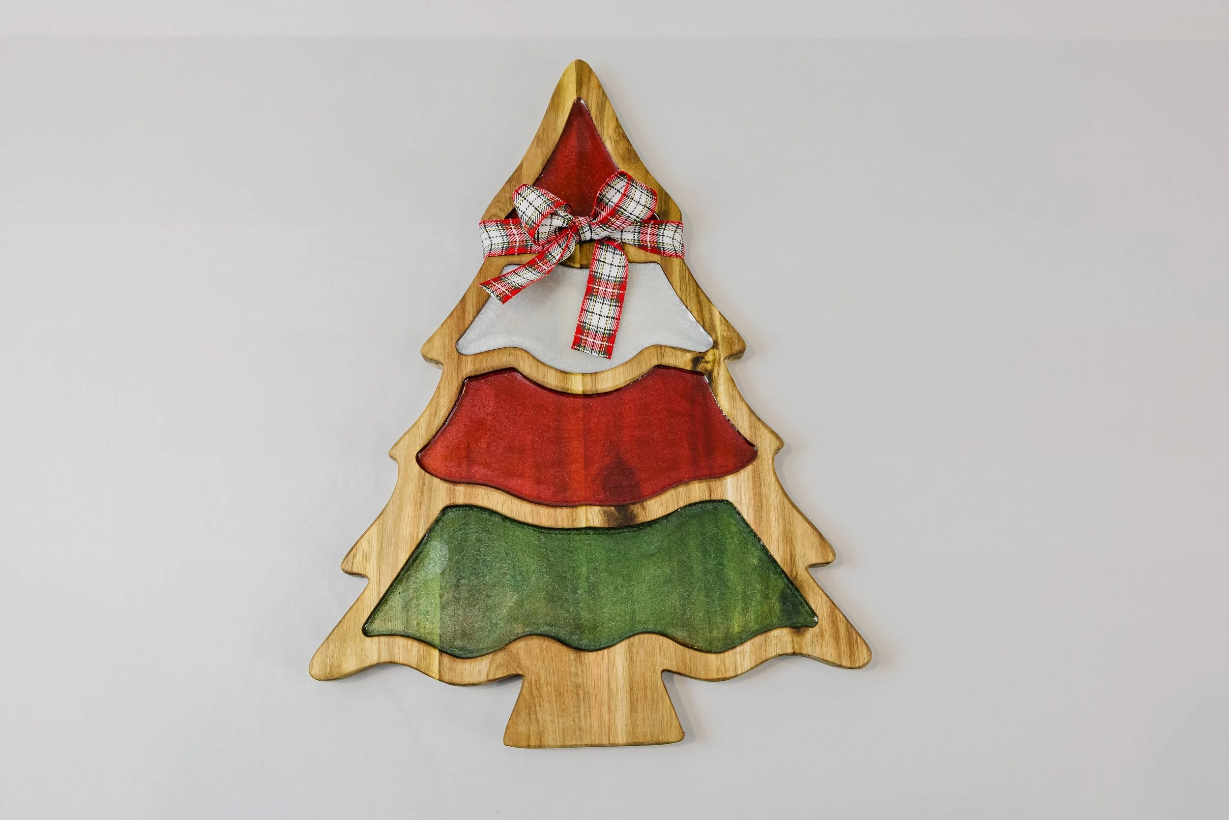 Handmade Wooden Christmas Tree Serving Board - Red, White and Green