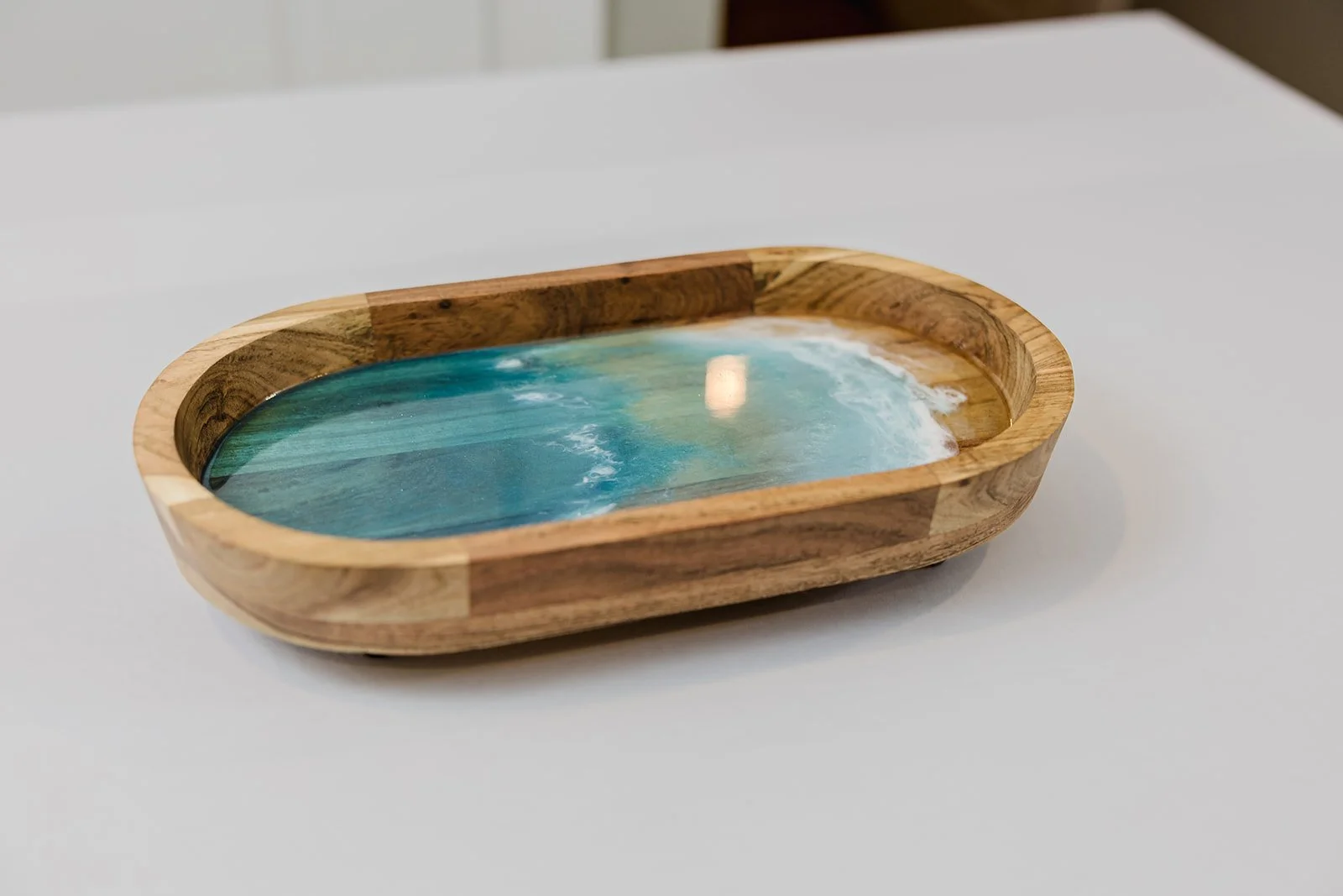Coastal Serenity Resin Inlay Tray with Metal Legs