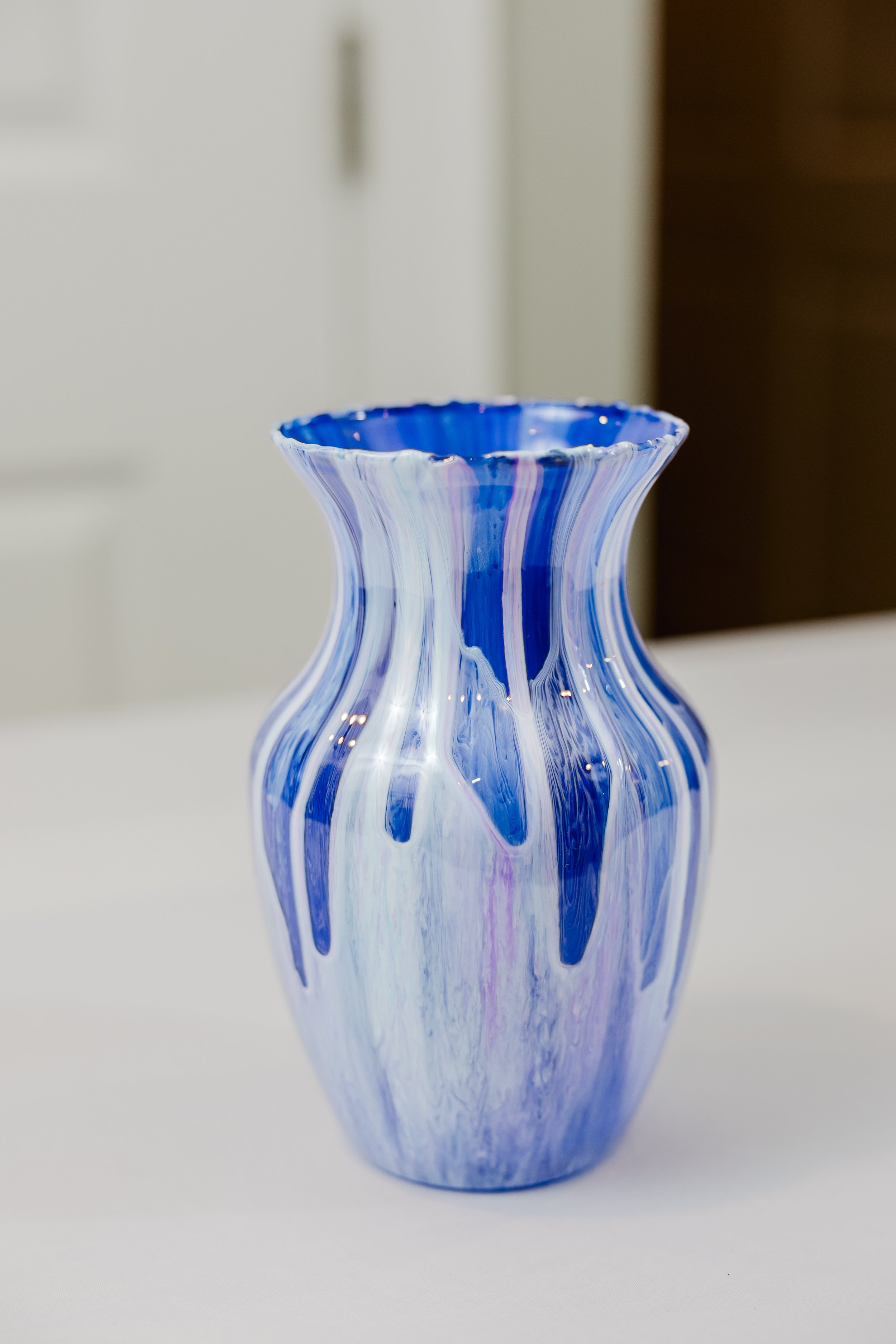 Handmade Blue & White Marbled Glass Vase