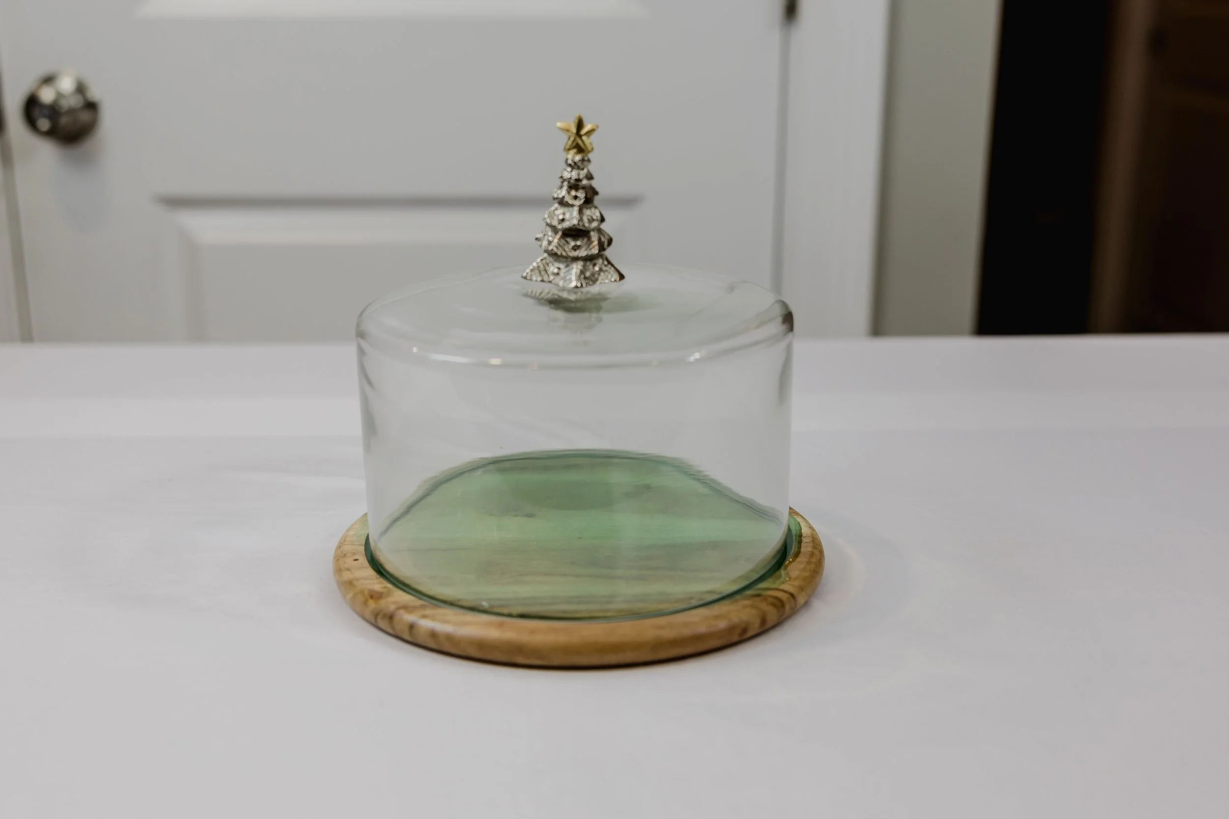 Festive Glass Dome with Silver Christmas Tree