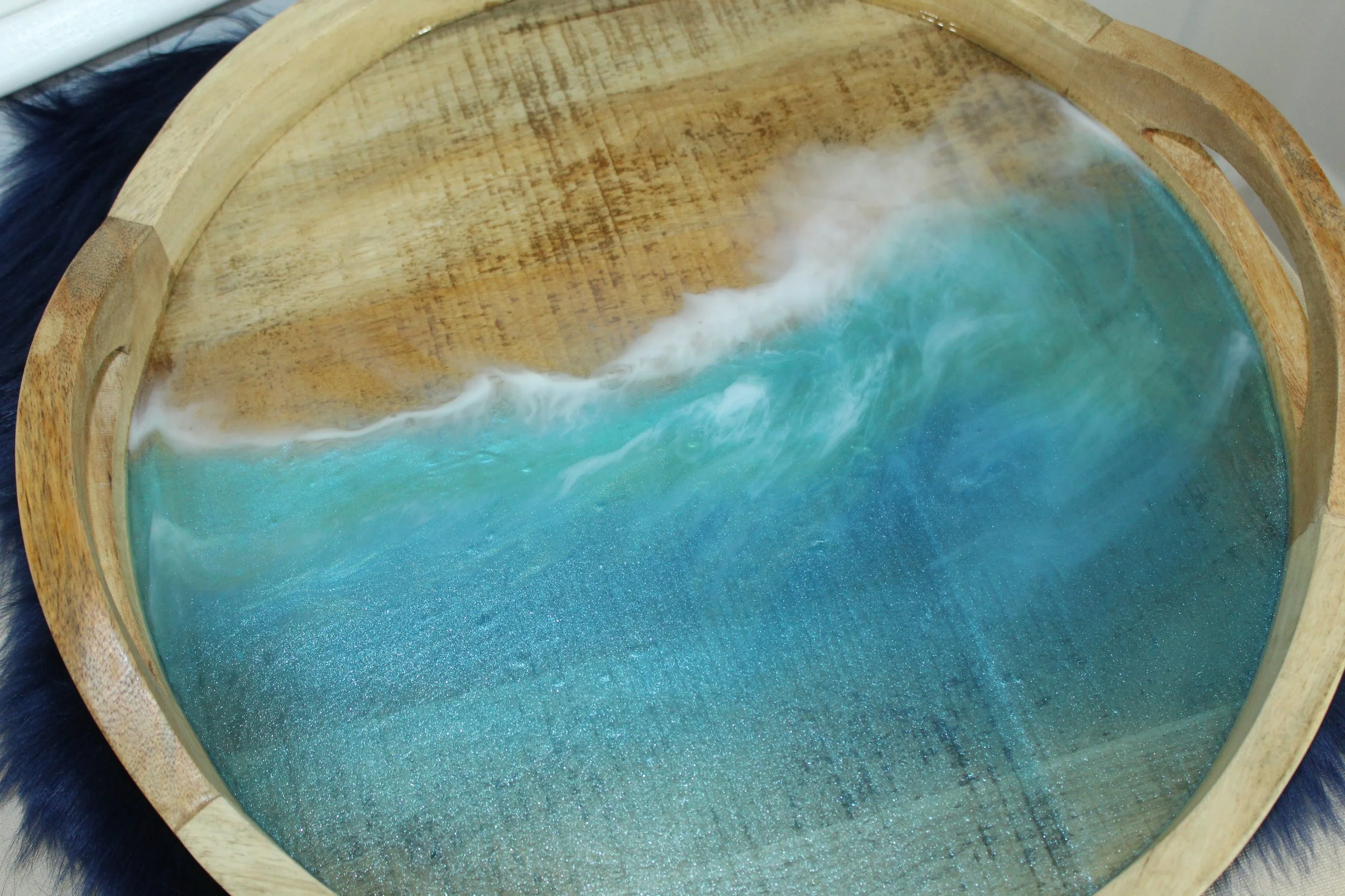 Turquoise Waves Round Resin Serving Tray3.JPG