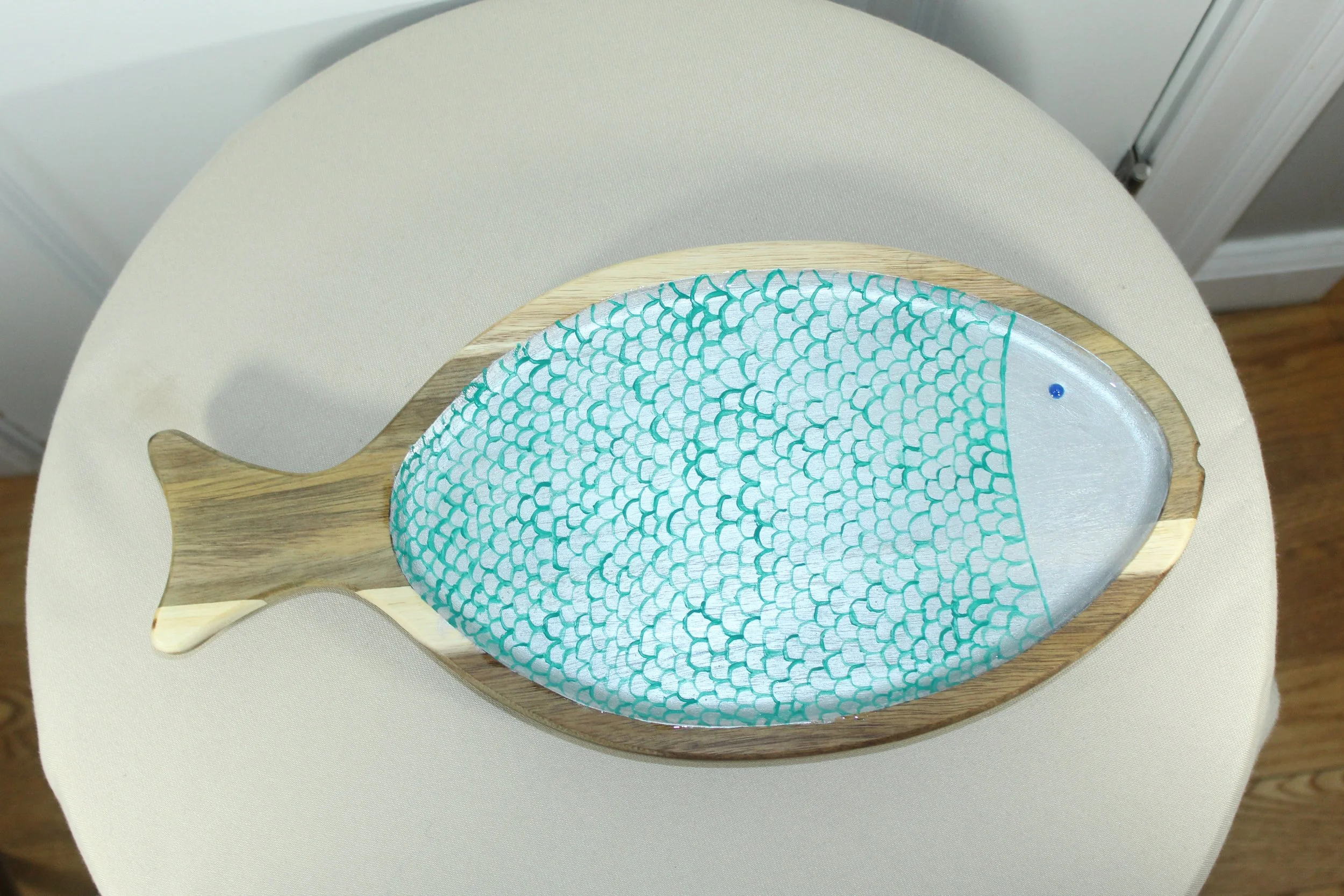 Hand-painted Silver Fish Wooden Tray
