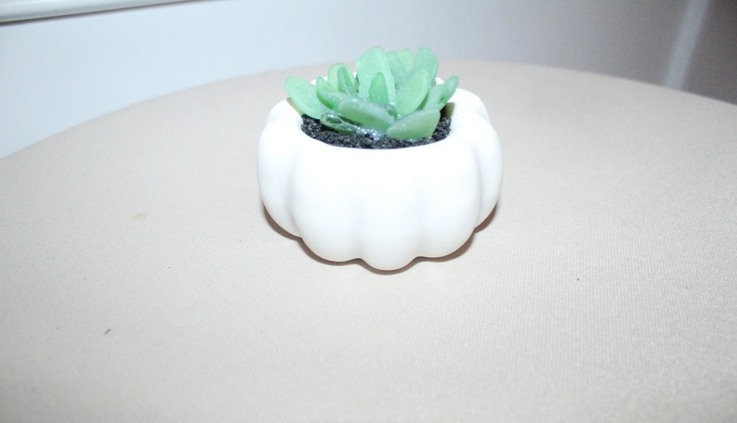 Mini succulent - white bubble base and light green seaglass