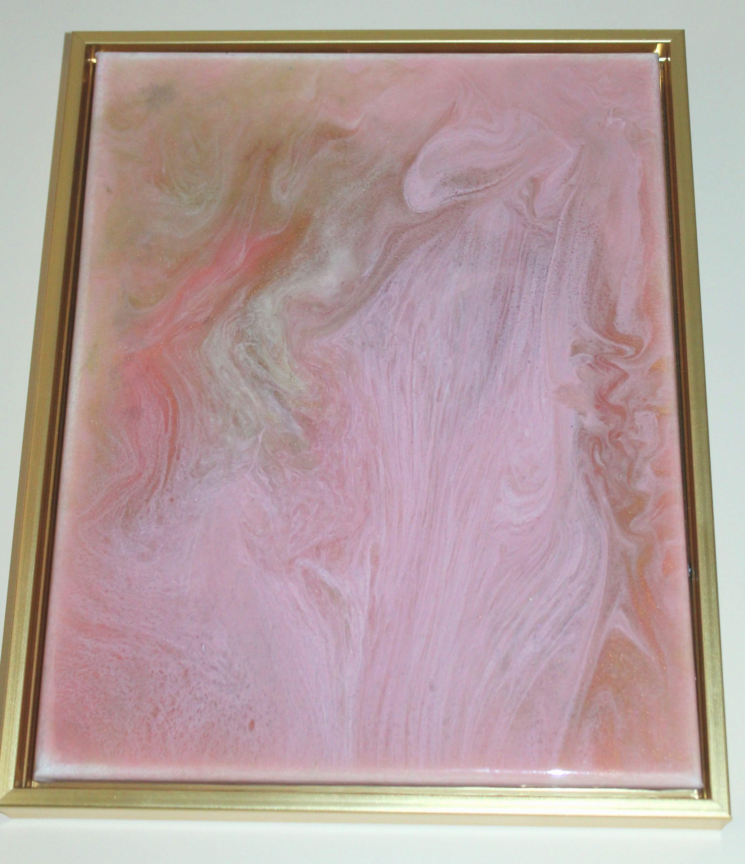 Elegant Abstract Pink and Gold Framed Resin Art Painting