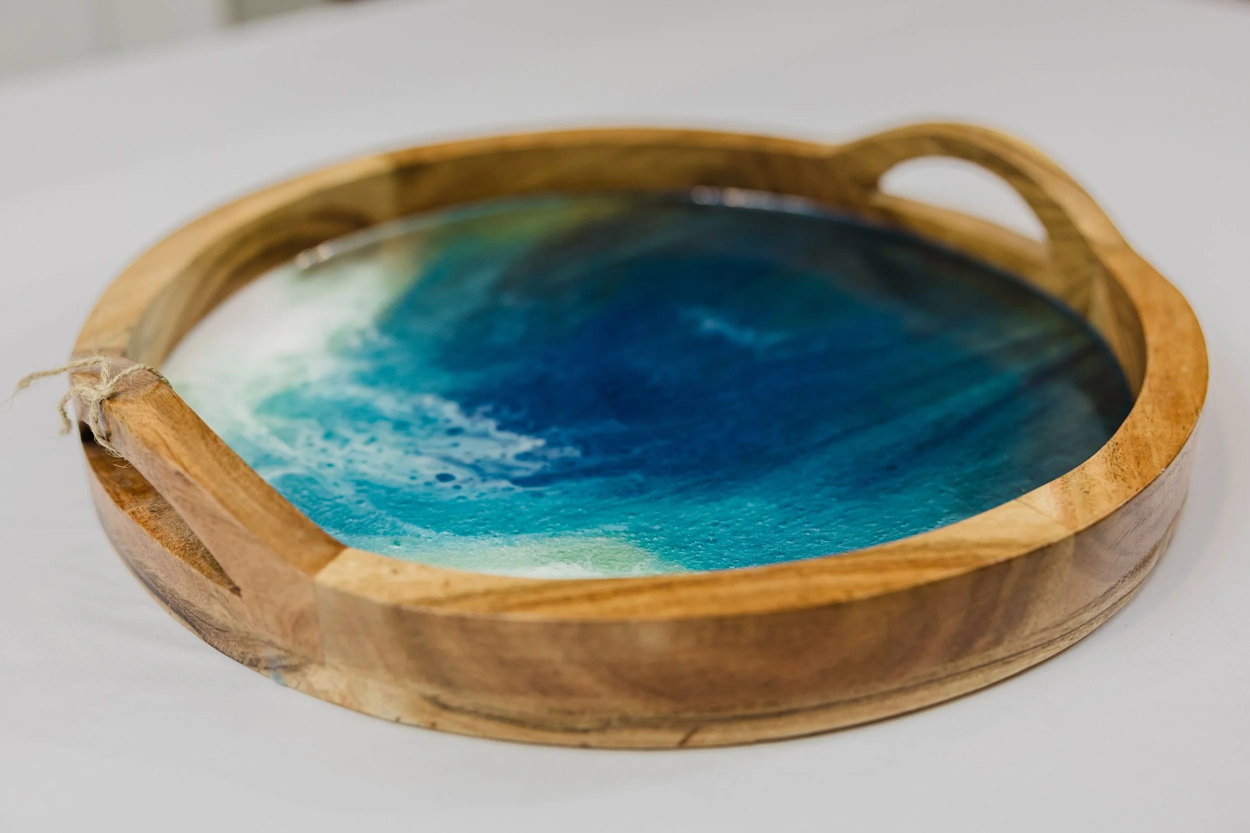 Ocean-Inspired Large Wooden Round Serving Tray