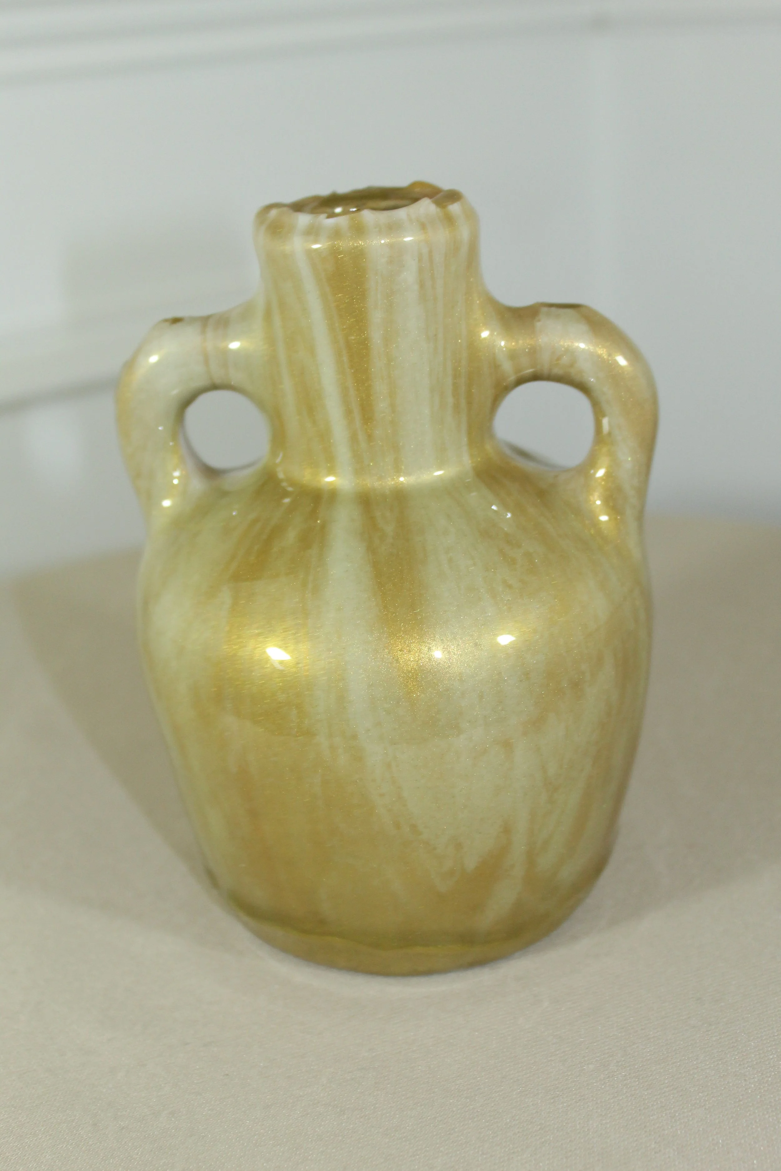 Elegant Gold and White Ceramic Art Jug