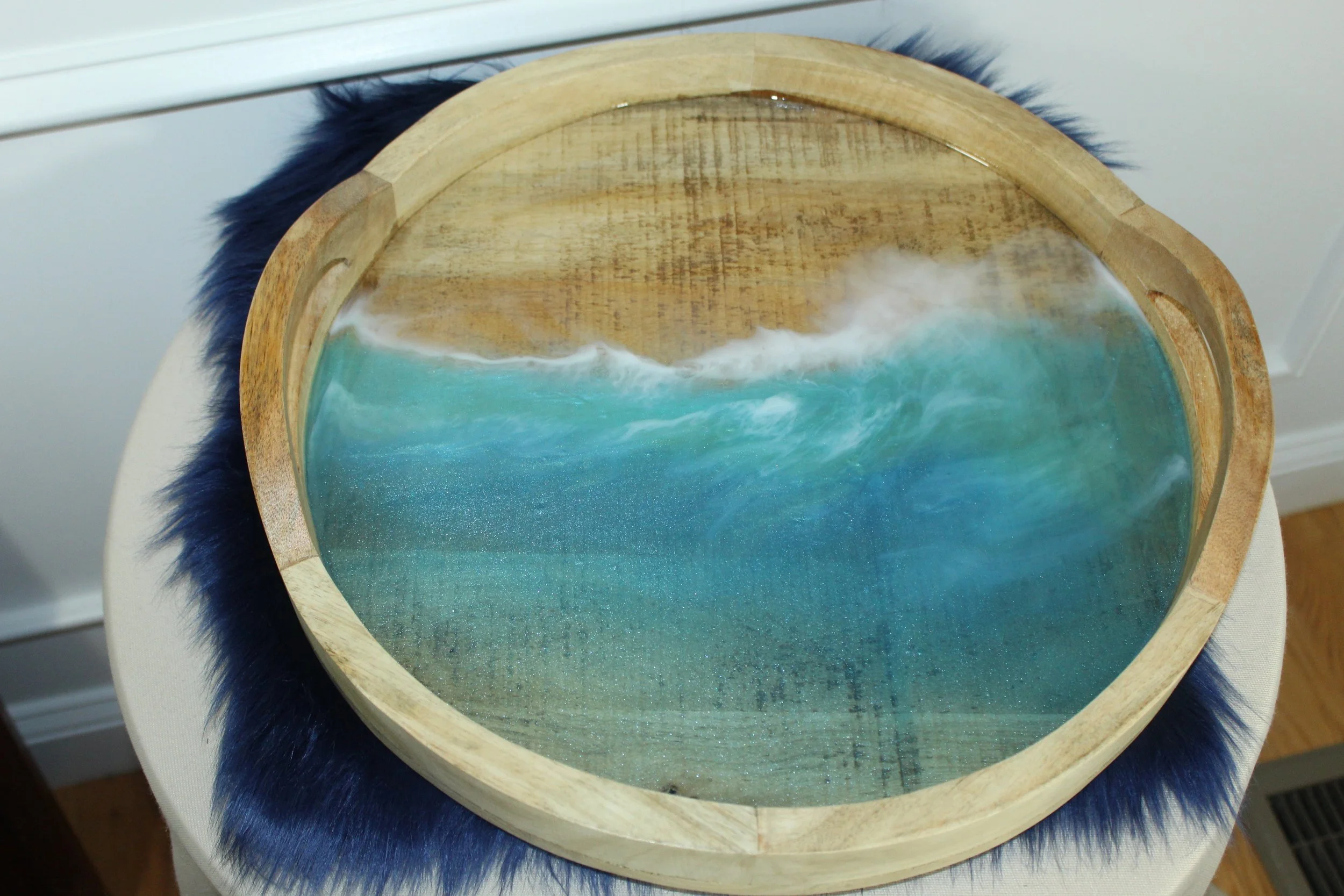 Turquoise Waves Round Resin Serving Tray.JPG