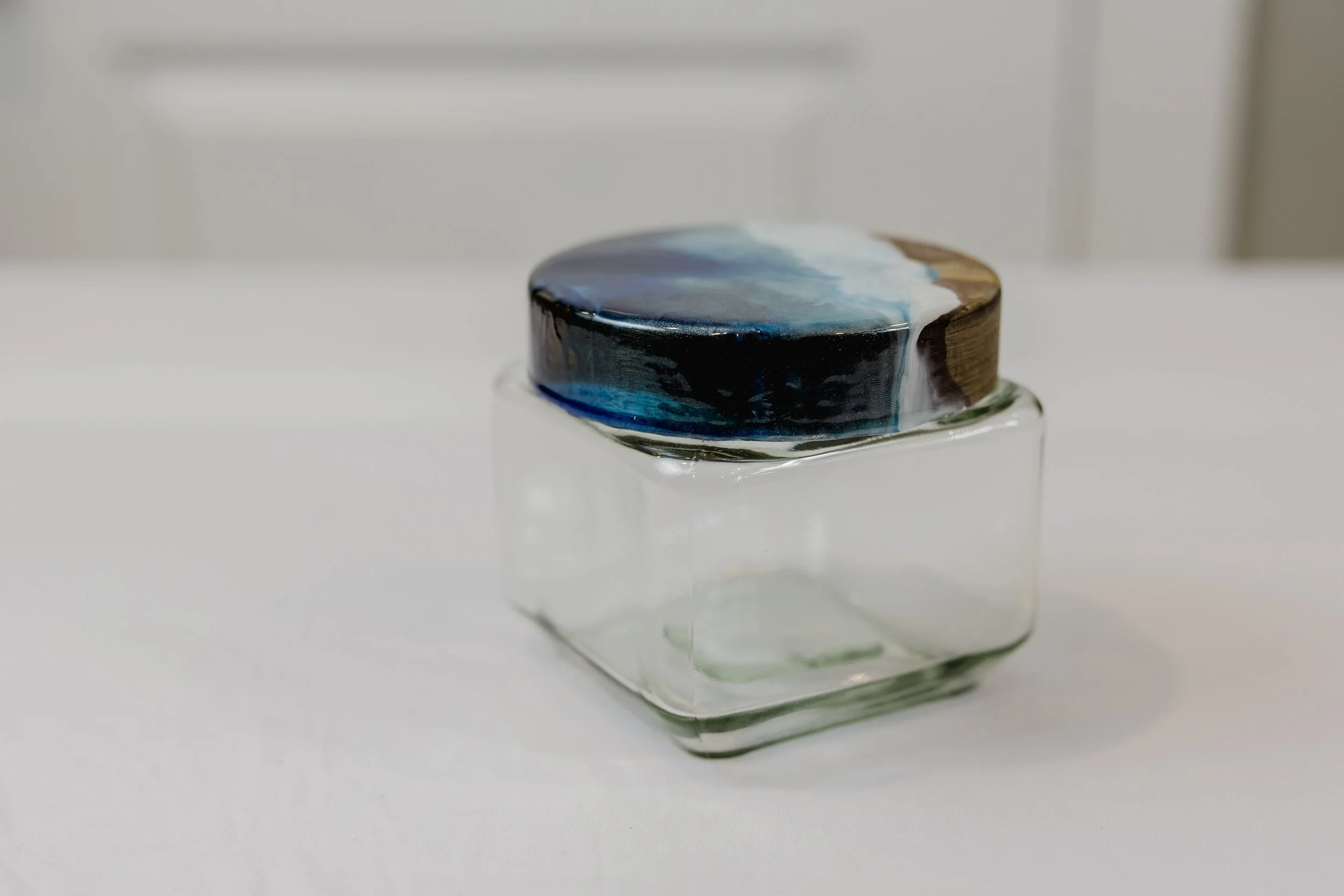 Oceanic Resin Art Glass Storage Jar with Acadia Lid