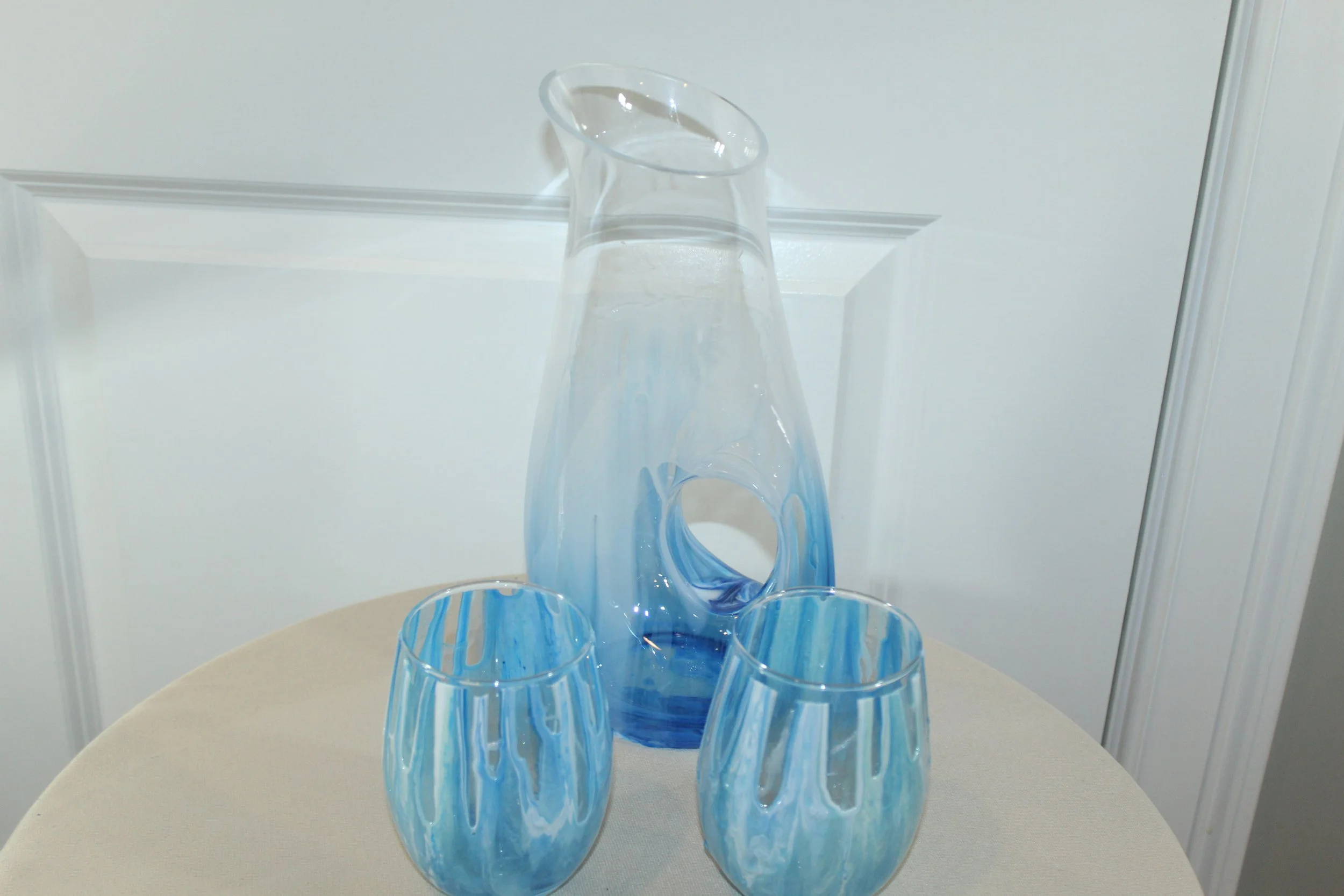 Glass Wave with Circular Handle Pitcher