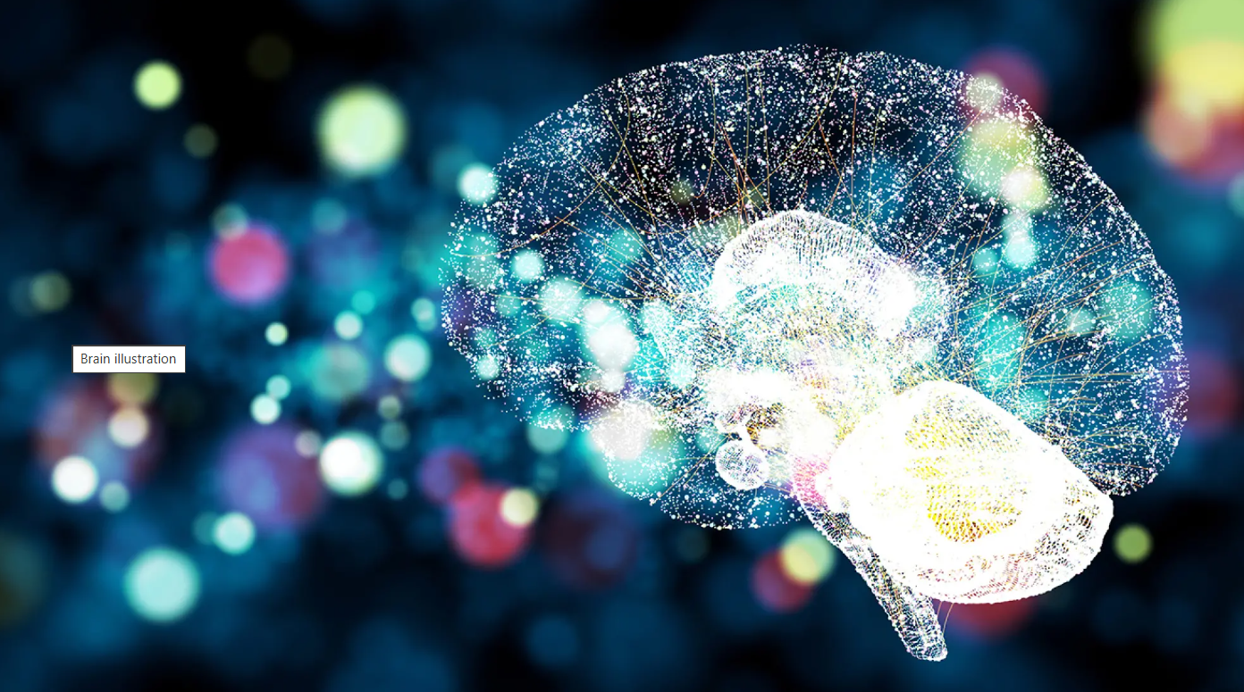 Digital illustration of a human brain made up of glowing interconnected points and lines, with a colorful, blurred abstract background.