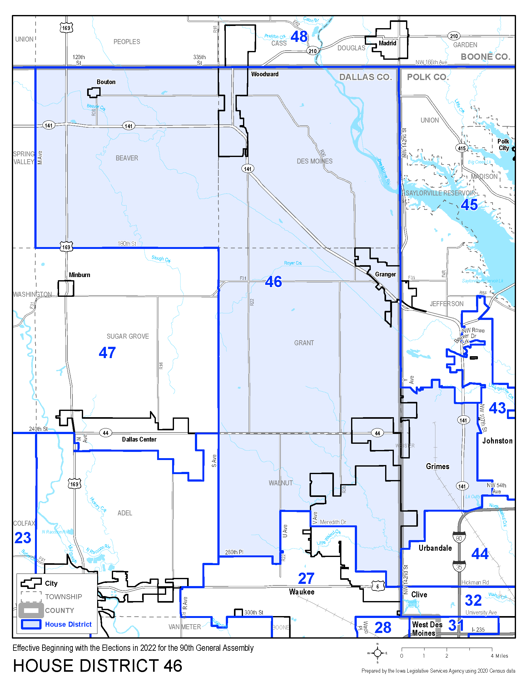 Iowa Legislative Service Agency map of Iowa House District 46