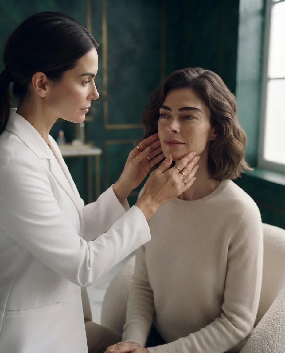 Provider assessing a patient's jawline and cheek contour