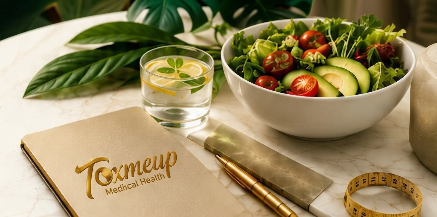 Salad and wellness journal flatlay