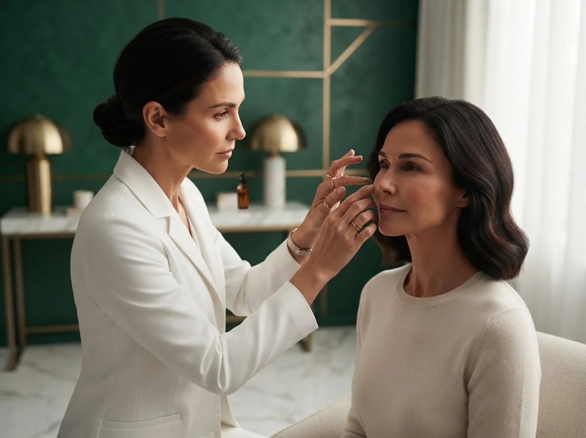 Provider assessing a patient's facial features