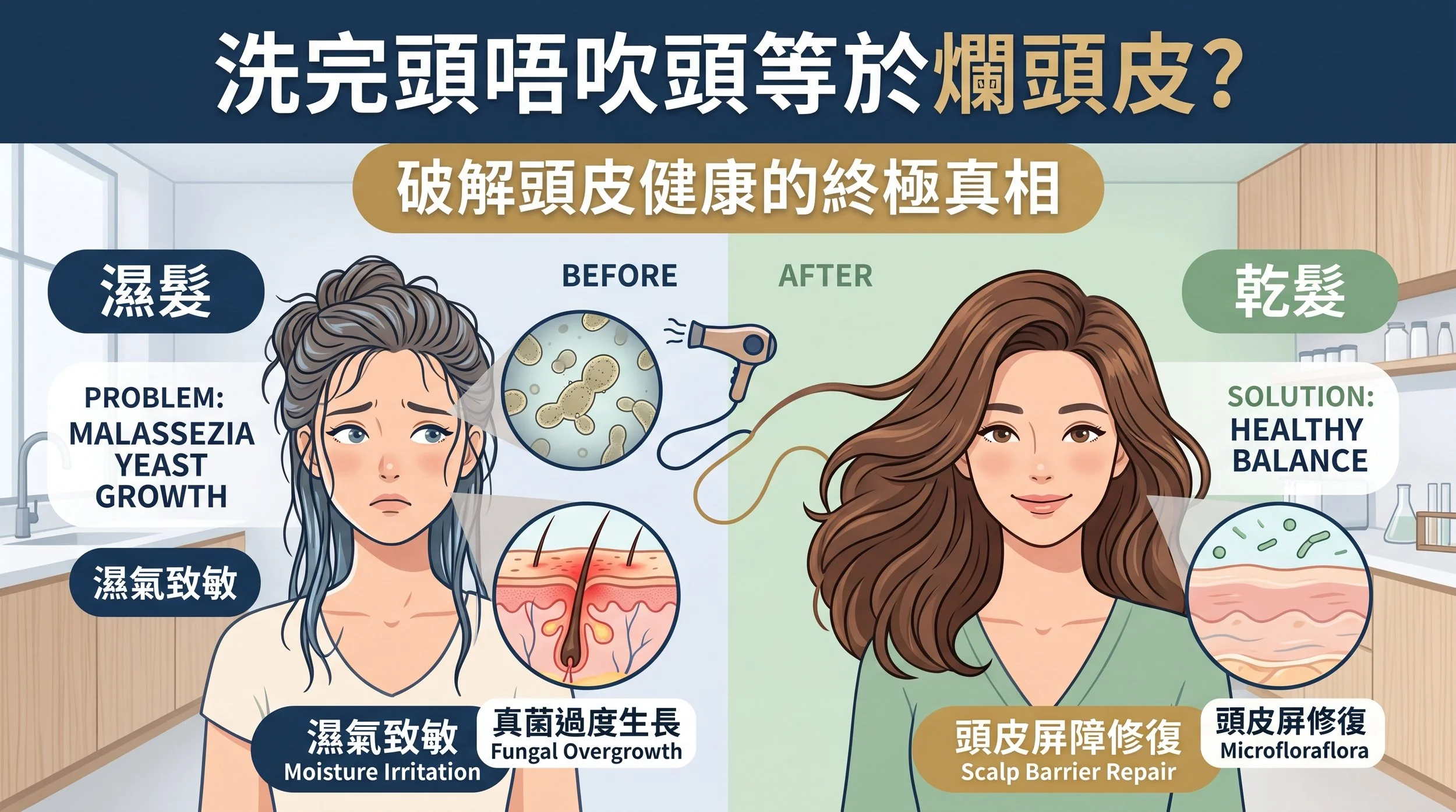 【日常篇】洗完頭唔吹頭等於爛頭皮？