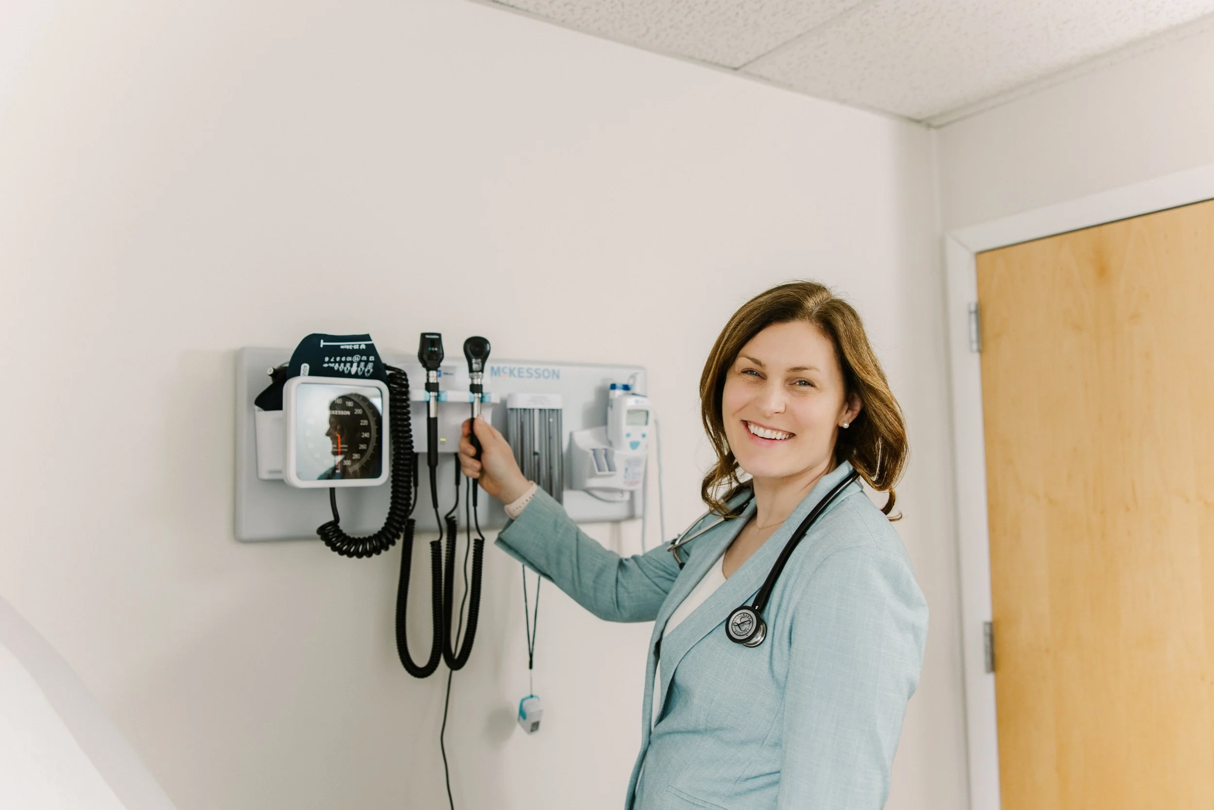 Dr. Leland Hull in an exam room at New England Medicine Direct Primary Care in Wellesley Hills.