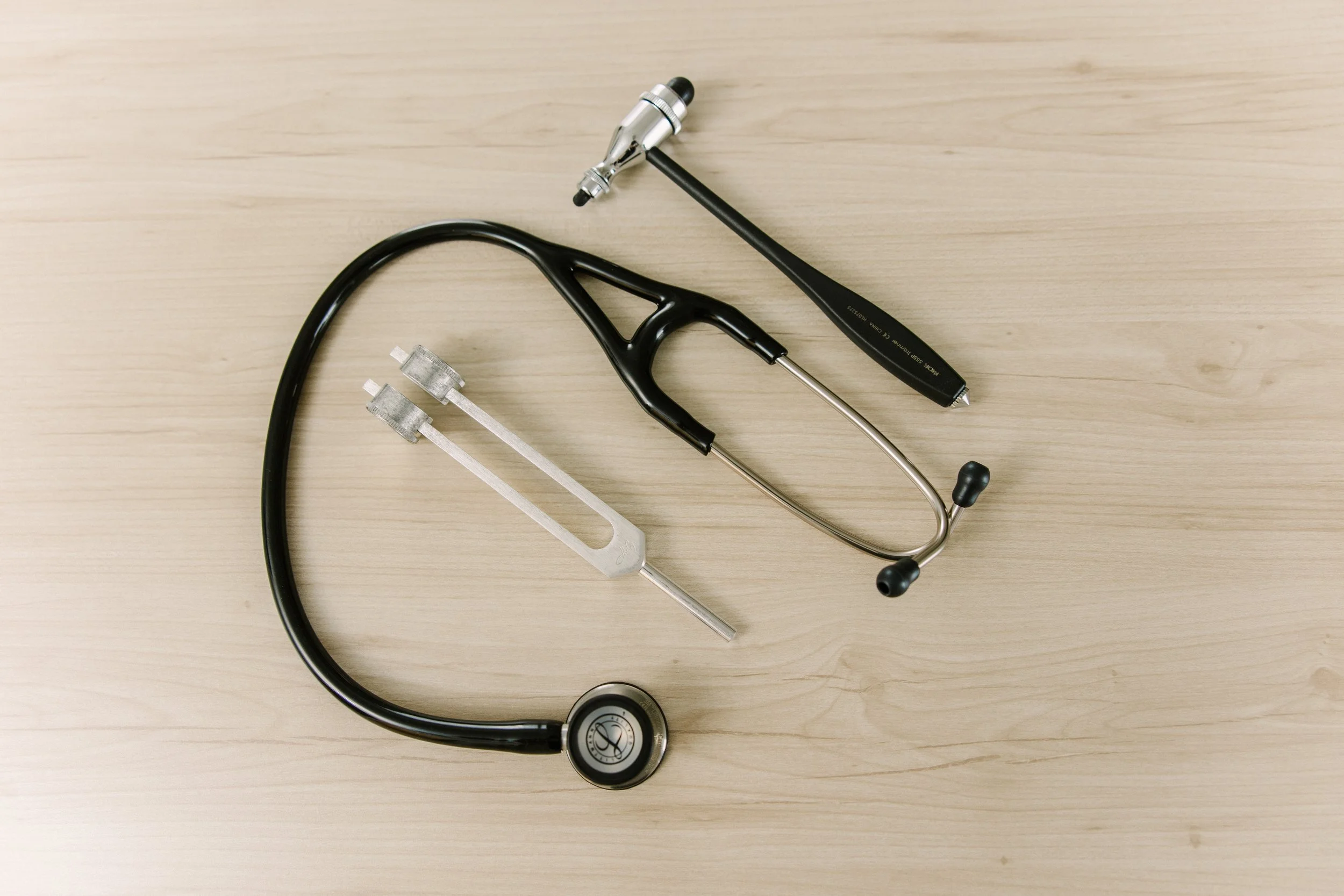 Stethoscope and diagnostic tools used at New England Medicine Direct Primary Care in Wellesley Hills.