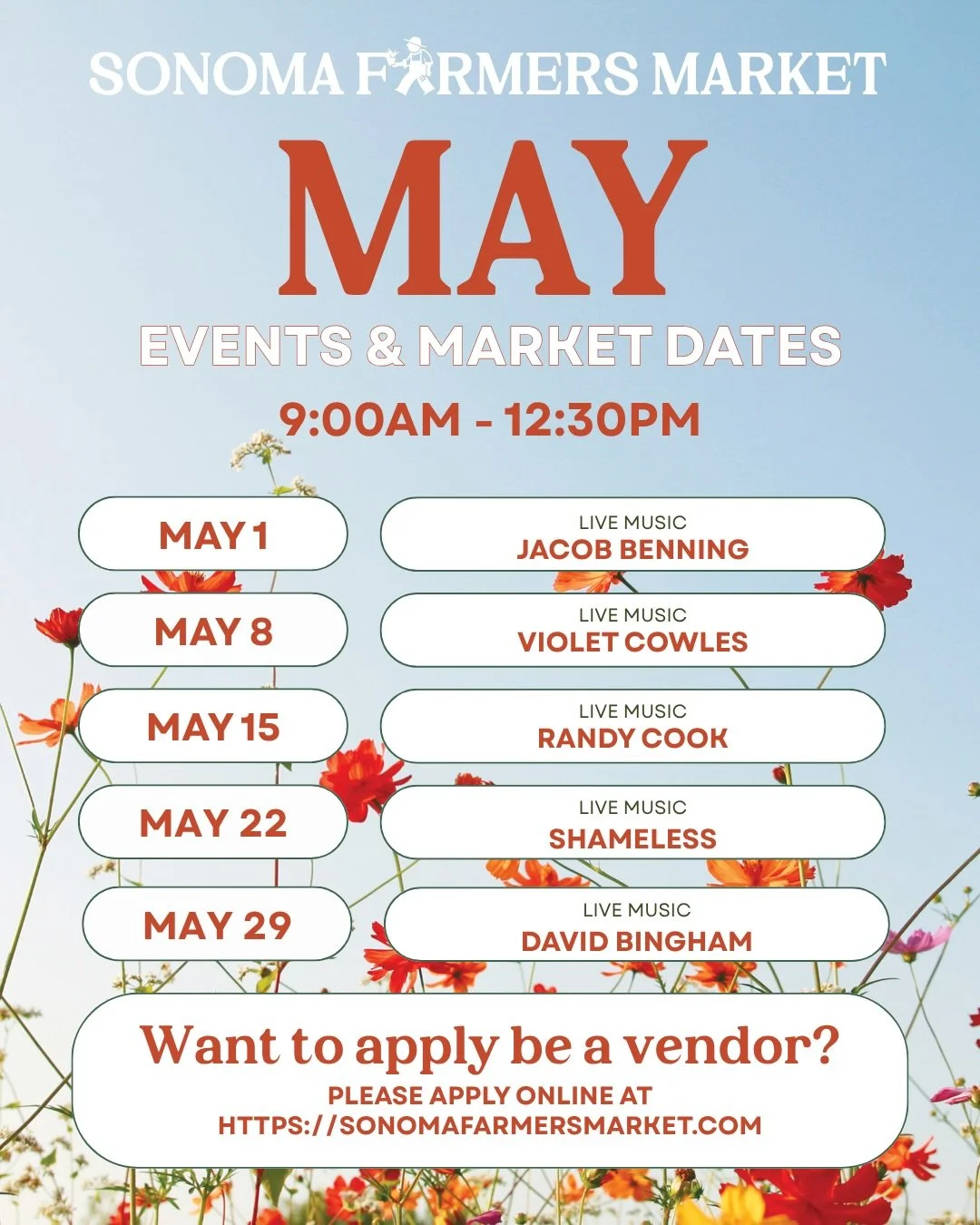 Happy Friday and happy first day of May, Sonoma Farmers Market 🌿☀️

A new month means a fresh lineup of local favorites, familiar faces, and a few exciting newcomers. We&rsquo;re welcoming @serresranchblueberries, @verymulberry, @thepatch_sonoma , a