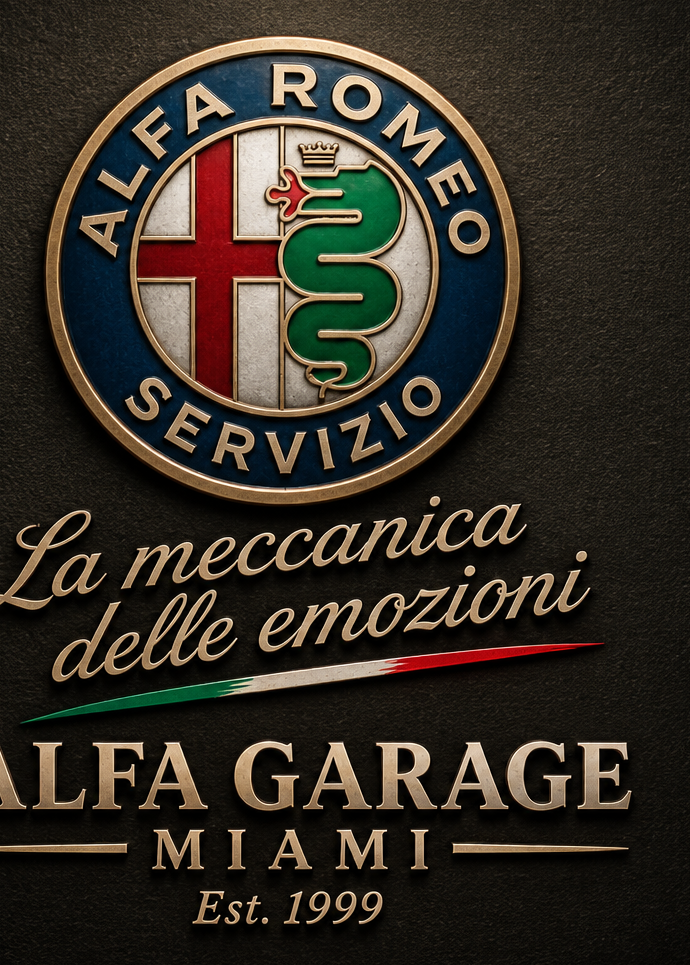 Alfa Garage Miami brand plate - La meccanica delle emozioni